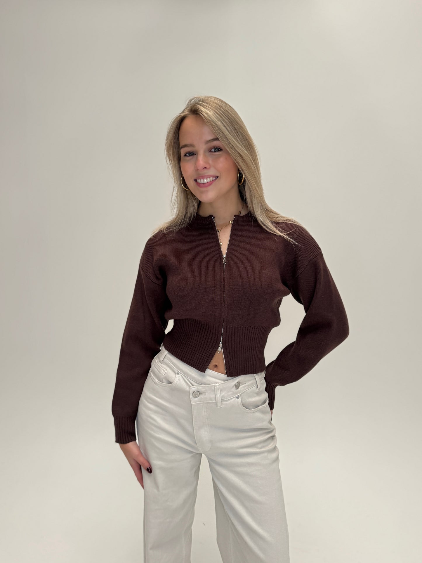 Sofie zip knit - bruin
