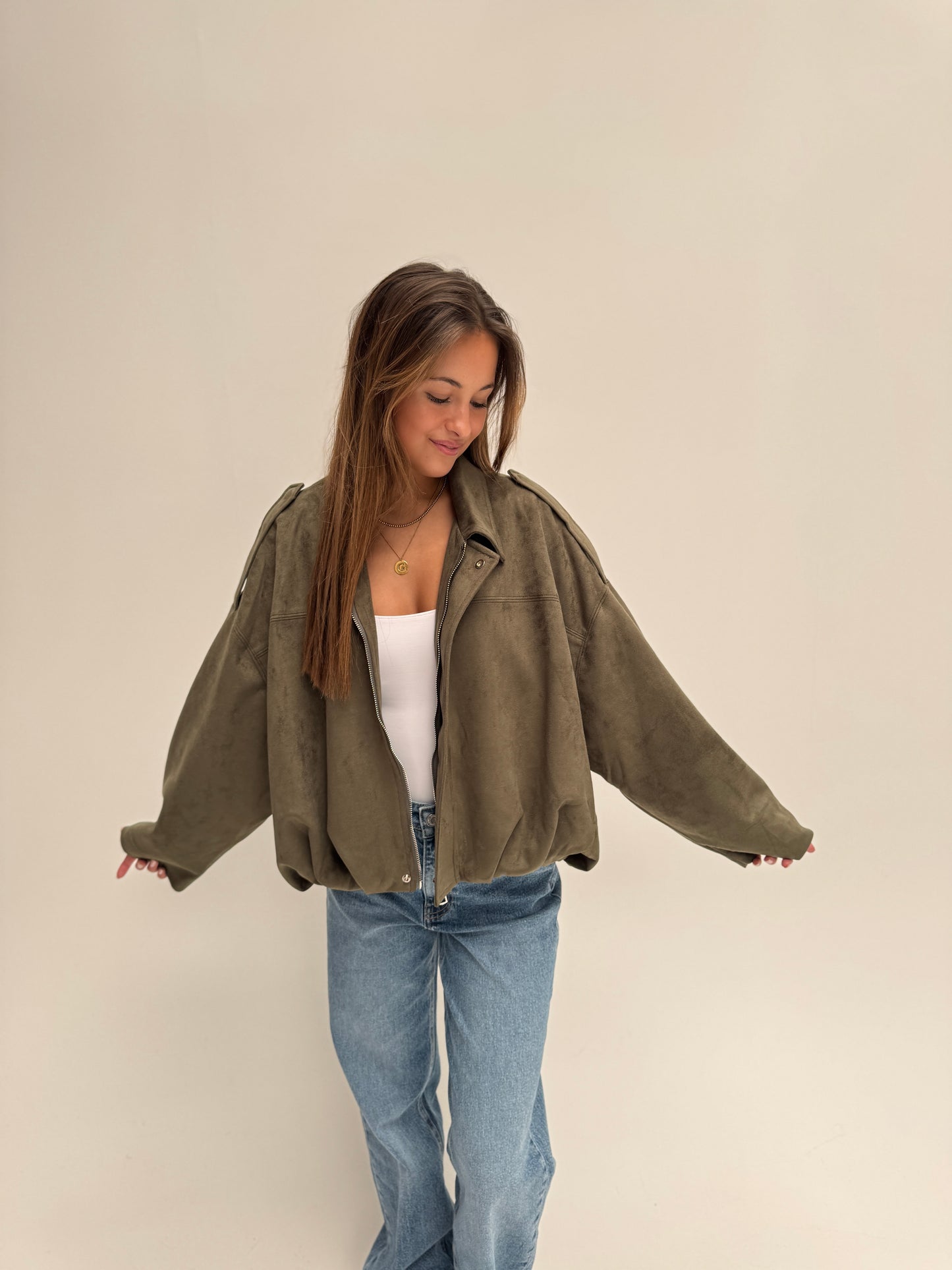 Suedelook jacket - armygreen