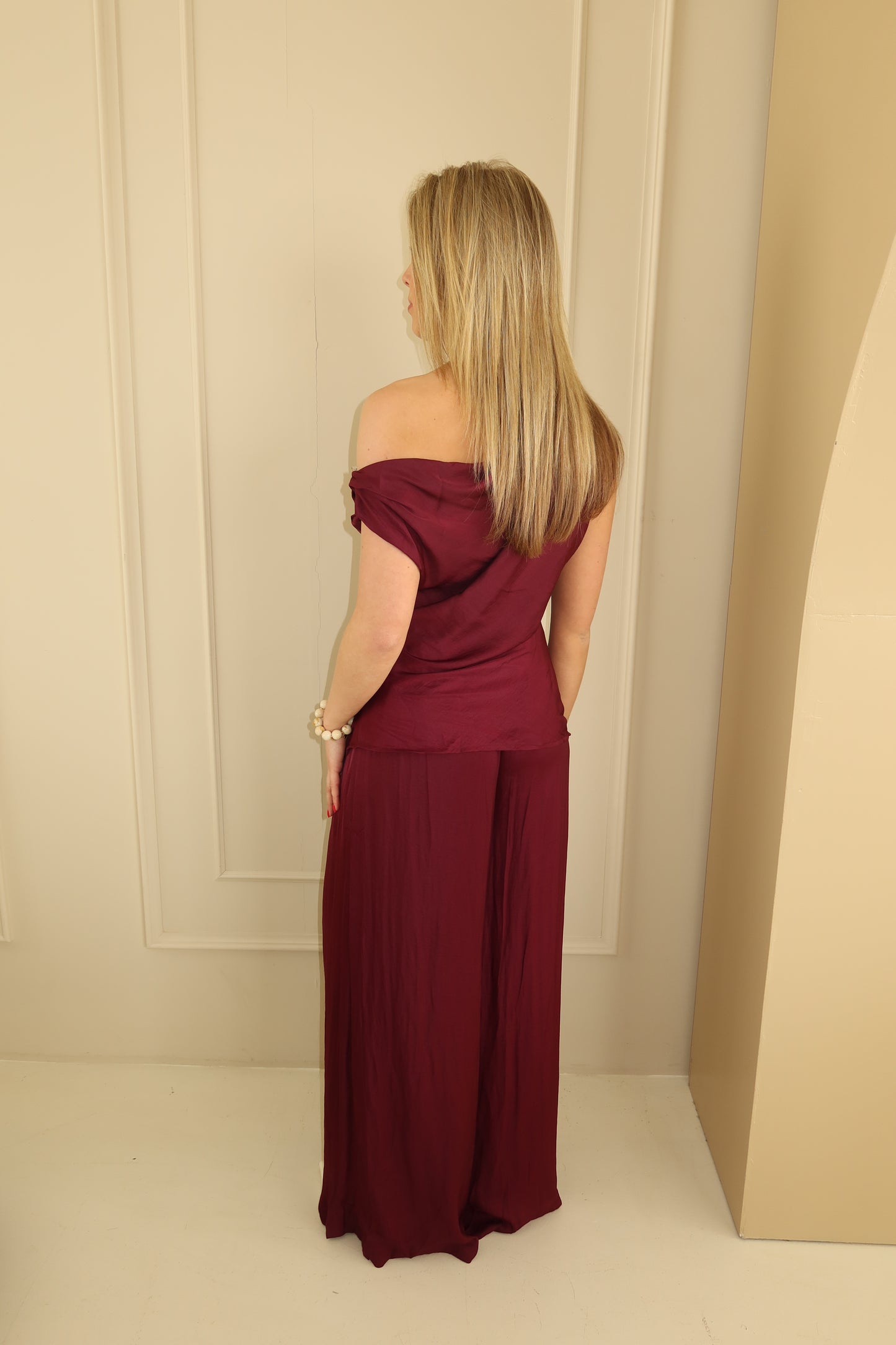 Satin wide leg pants - burgundy
