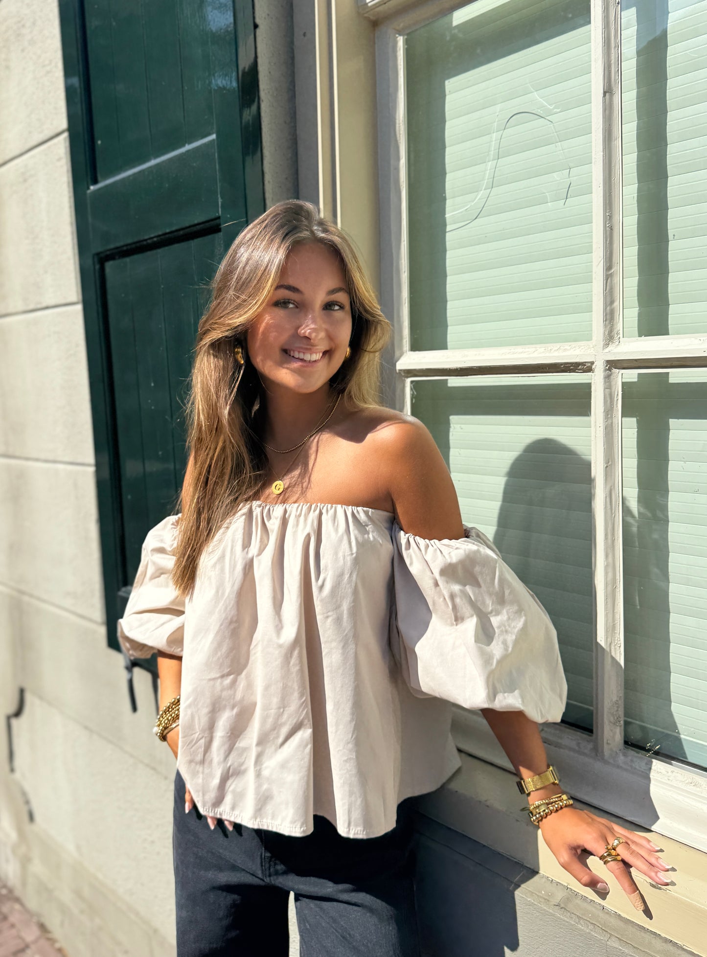 Maisy offshoulder top - beige