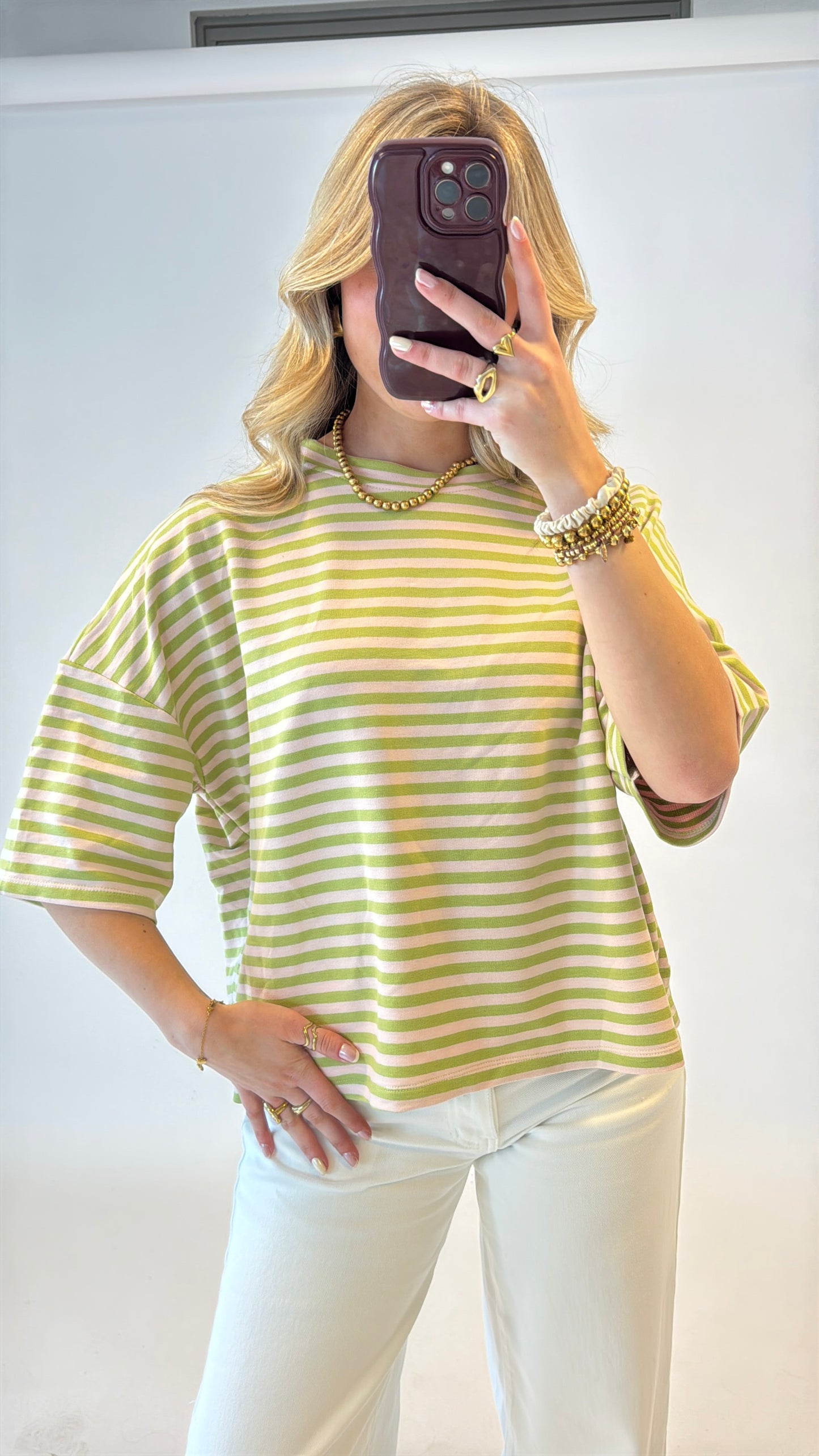 Striped shortsleeve top - groen