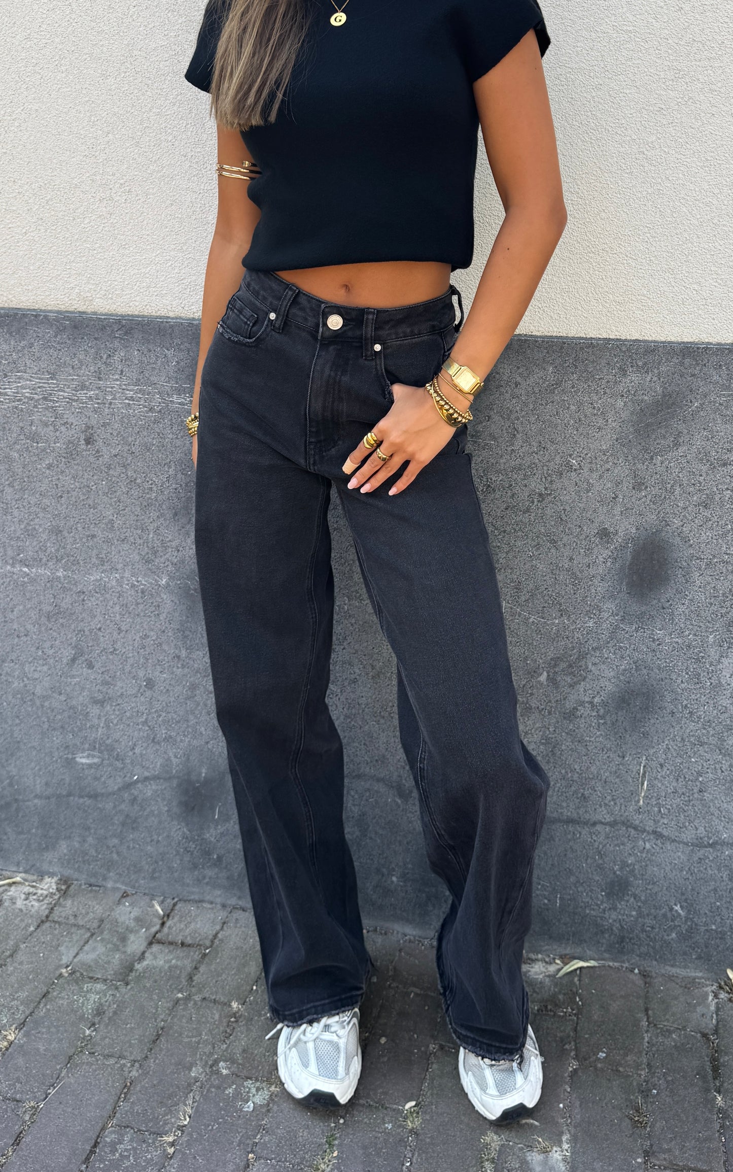 Queen heart jeans - fivepocket zwart