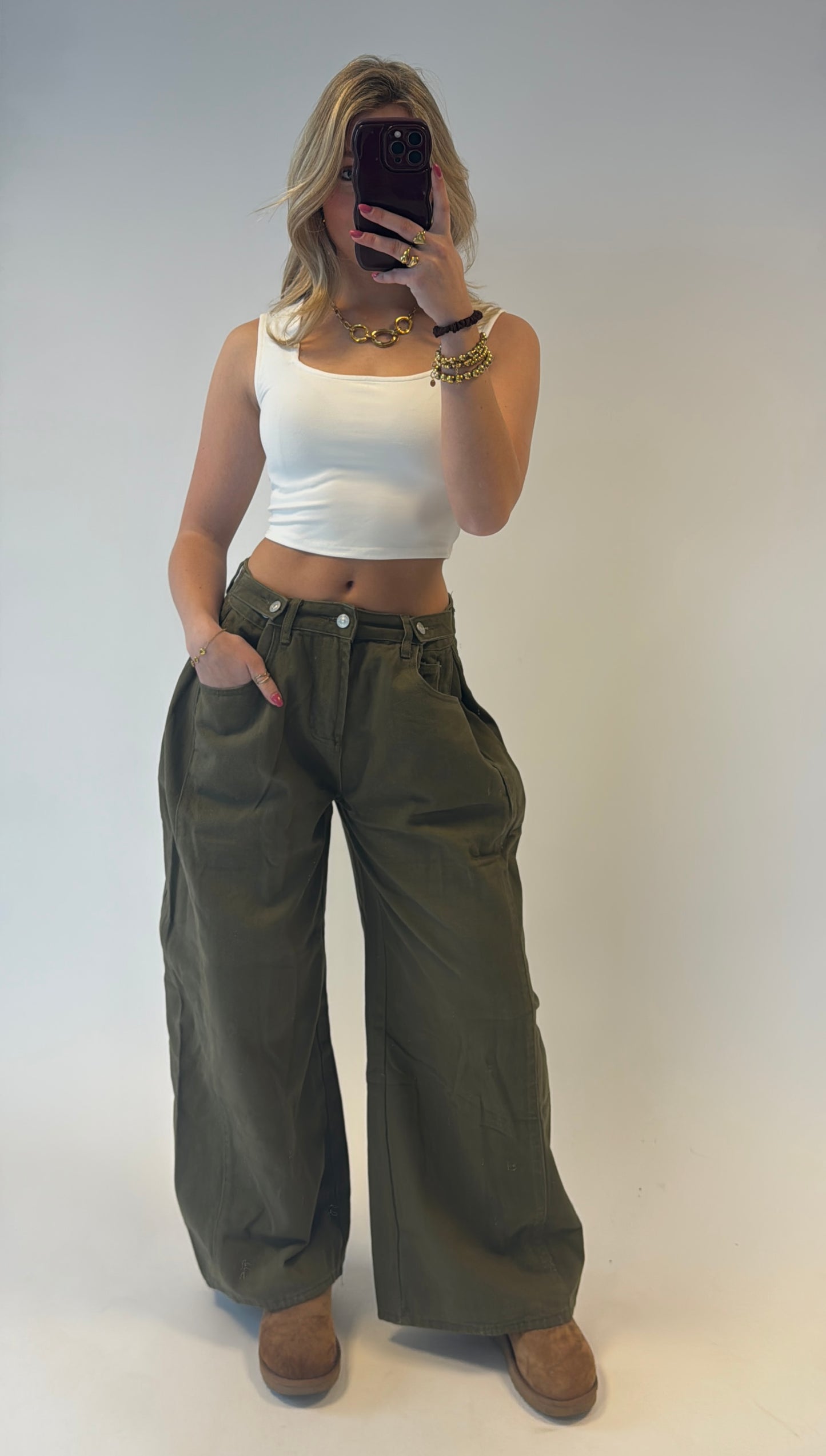 Anna wide leg jeans - armygreen