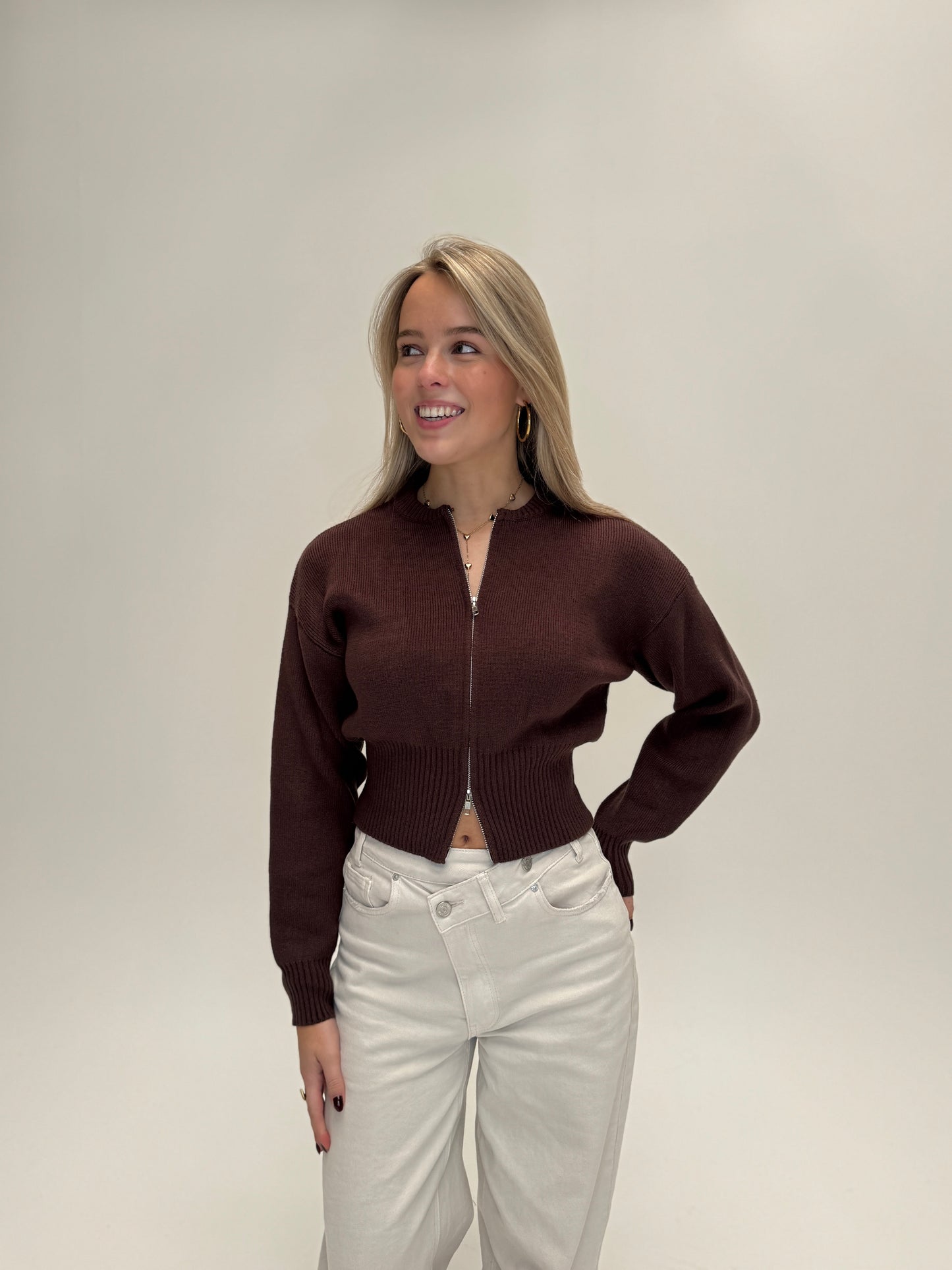 Sofie zip knit - bruin