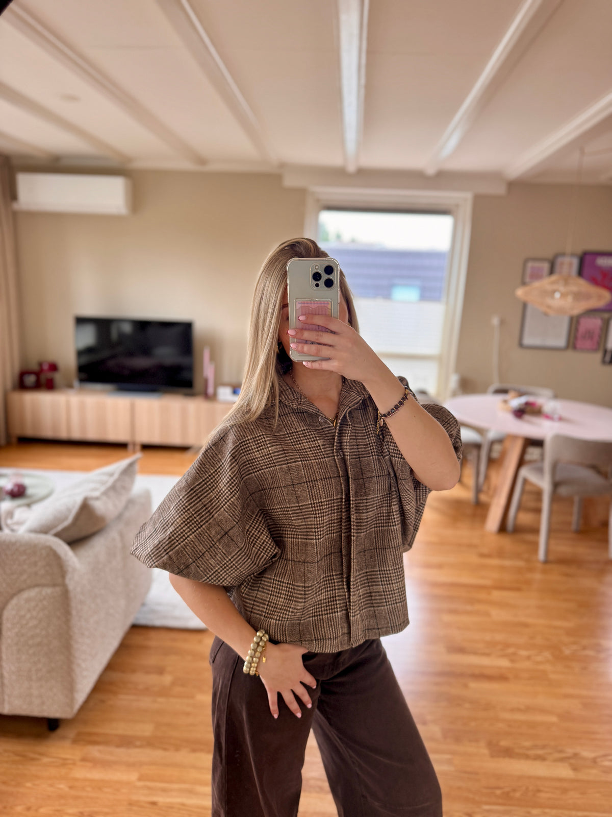 Faye checkered blouse - taupe