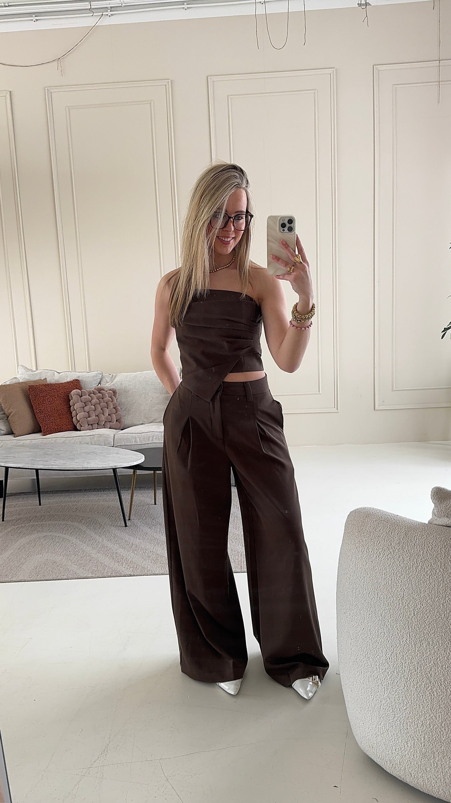 Cato wide leg pantalon - bruin