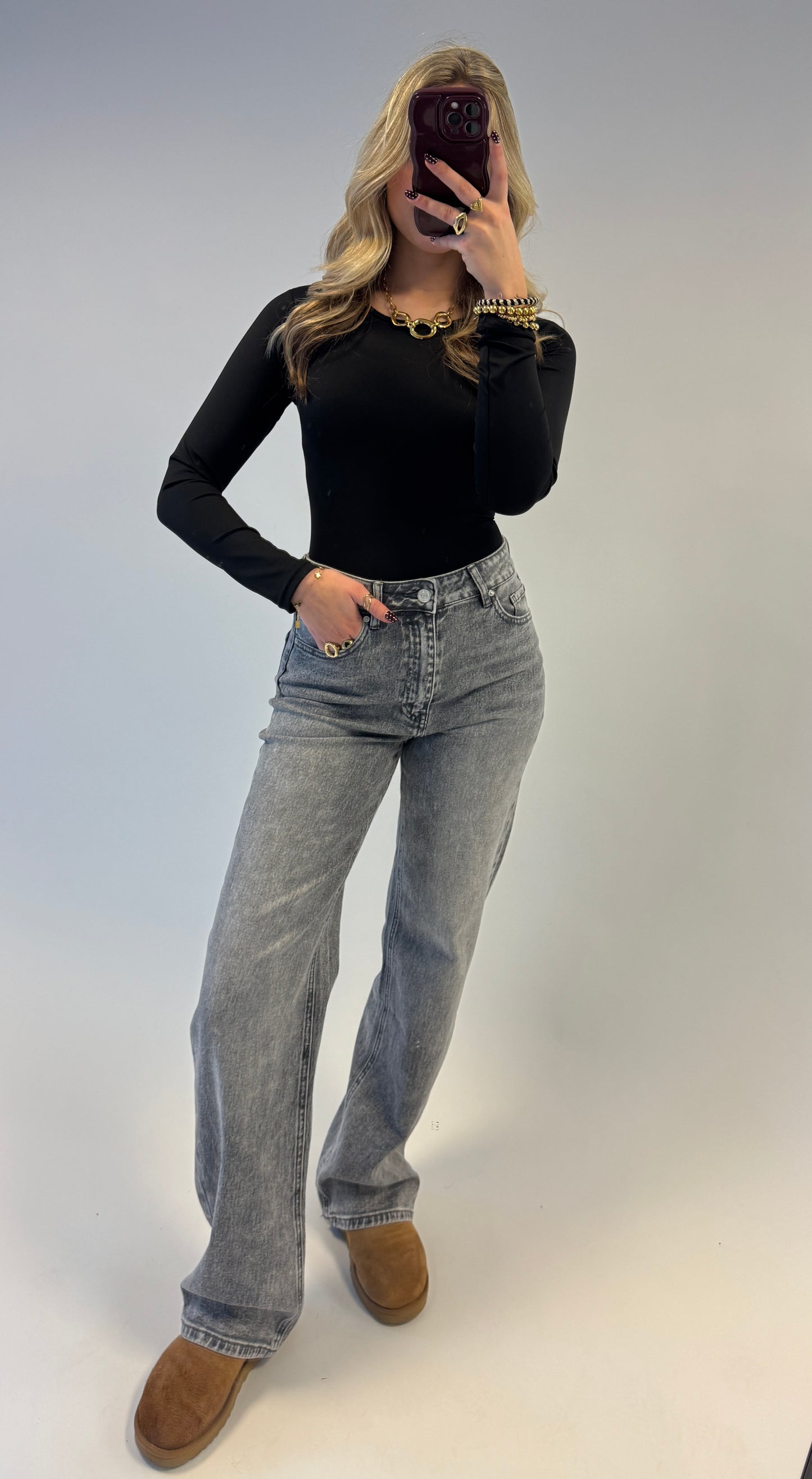 Wide leg jeans queenhearts 3557 donkergrijs