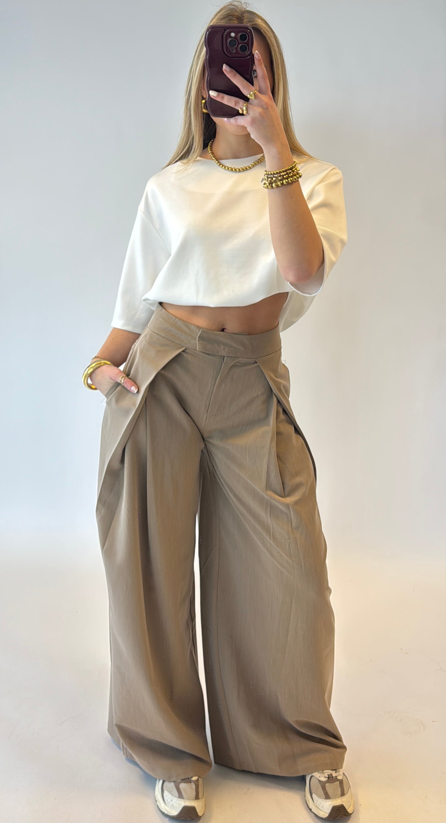 Lilian pantalon taupe - met plooi