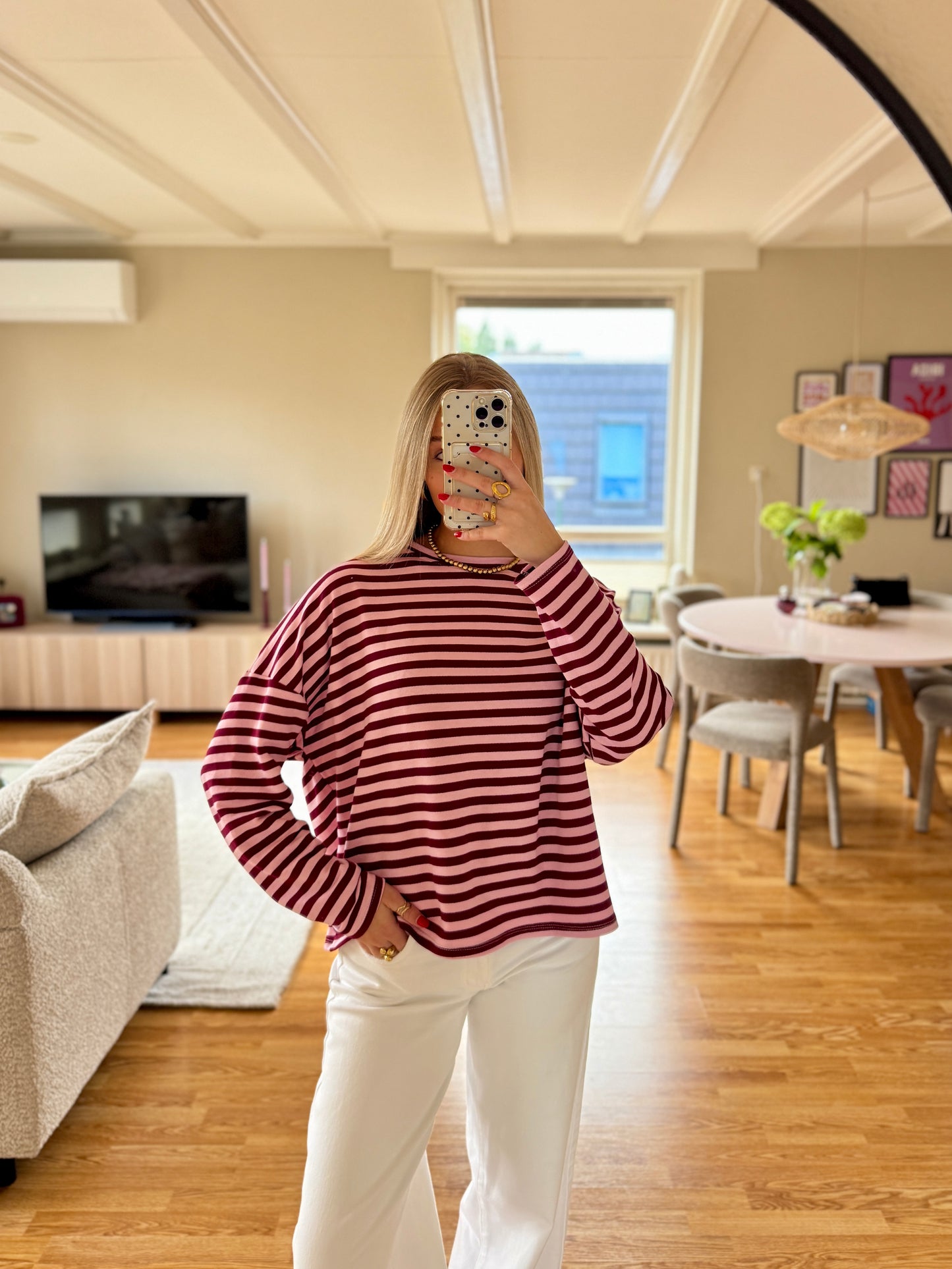 Millie striped longsleeved top - roze
