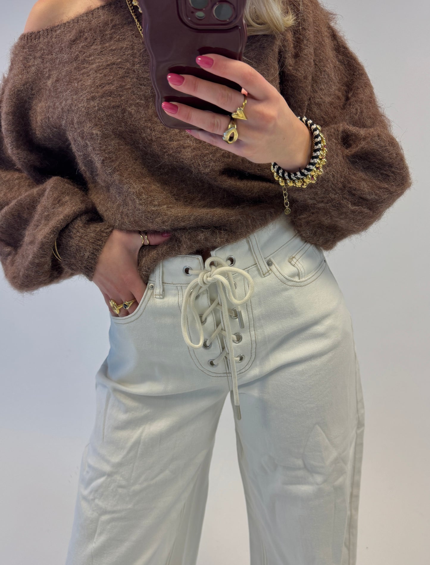 Rope wide leg jeans - Queenhearts off white