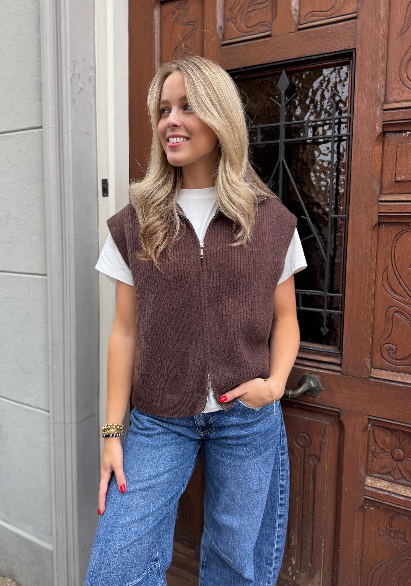 Zip knit cardigan - bruin (PRE-ORDER)
