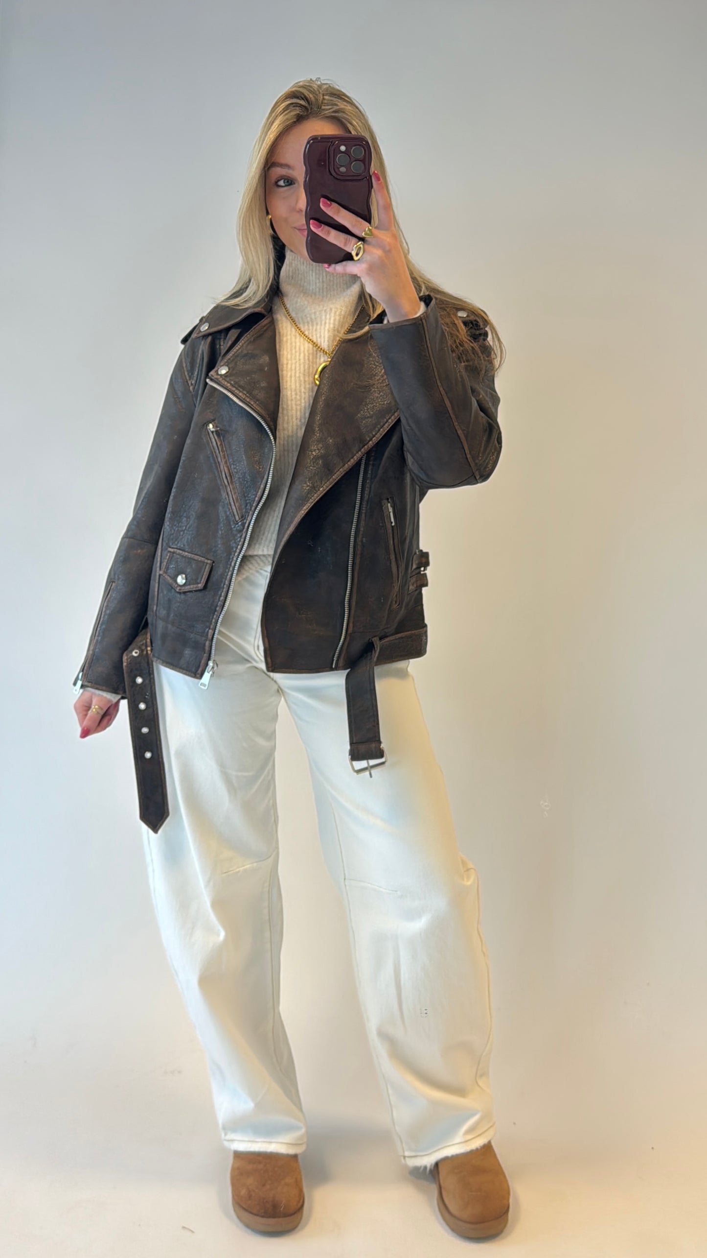 Pippa leather jacket - bruin