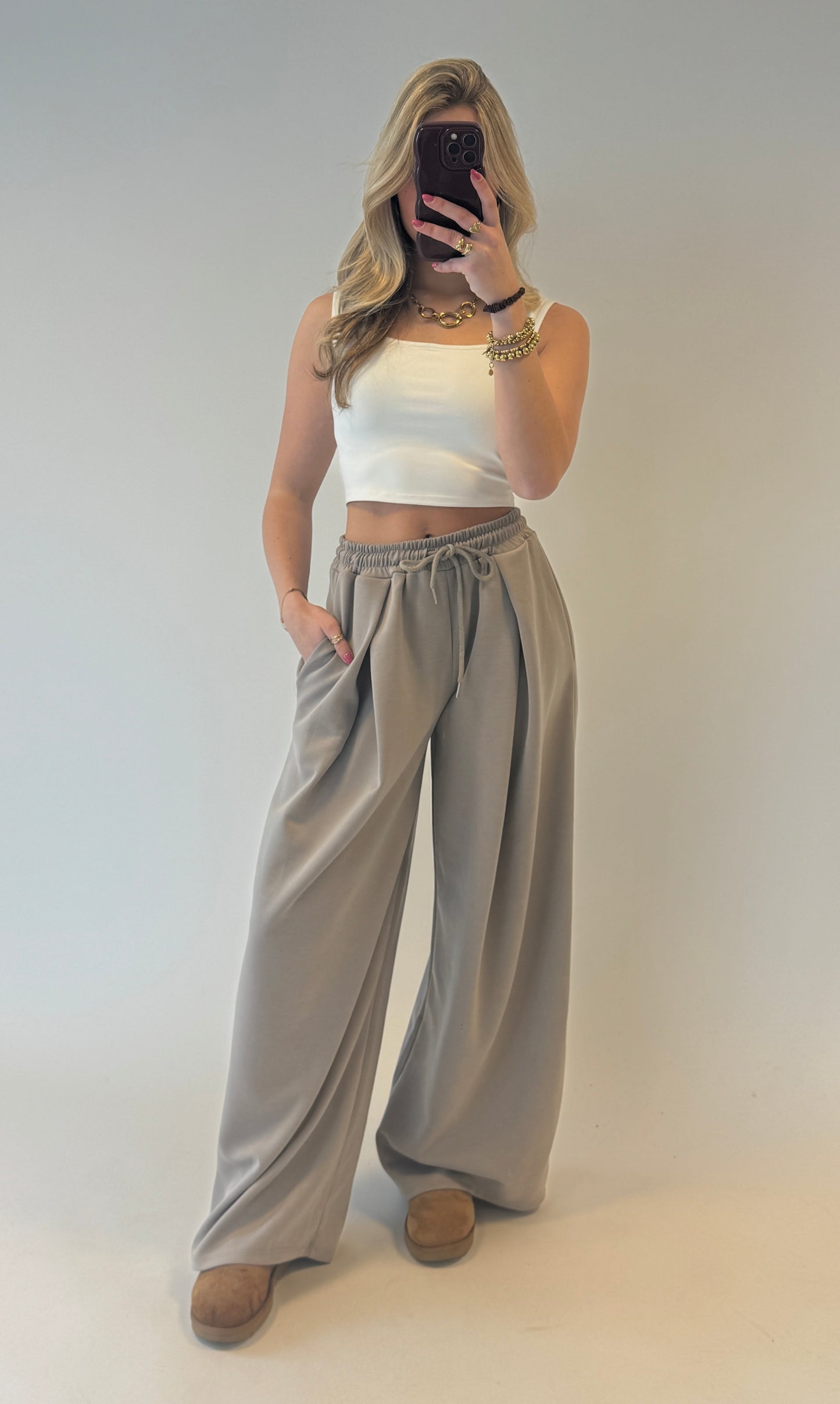 Comfy wideleg jogger - taupe