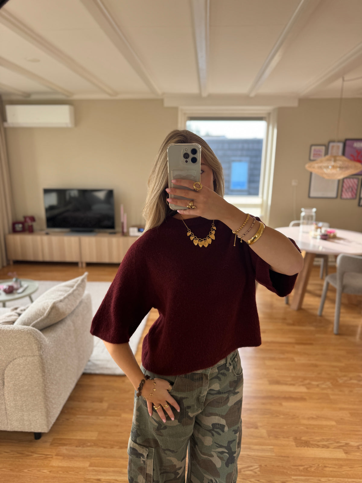 Base knit shortsleeved - burgundy