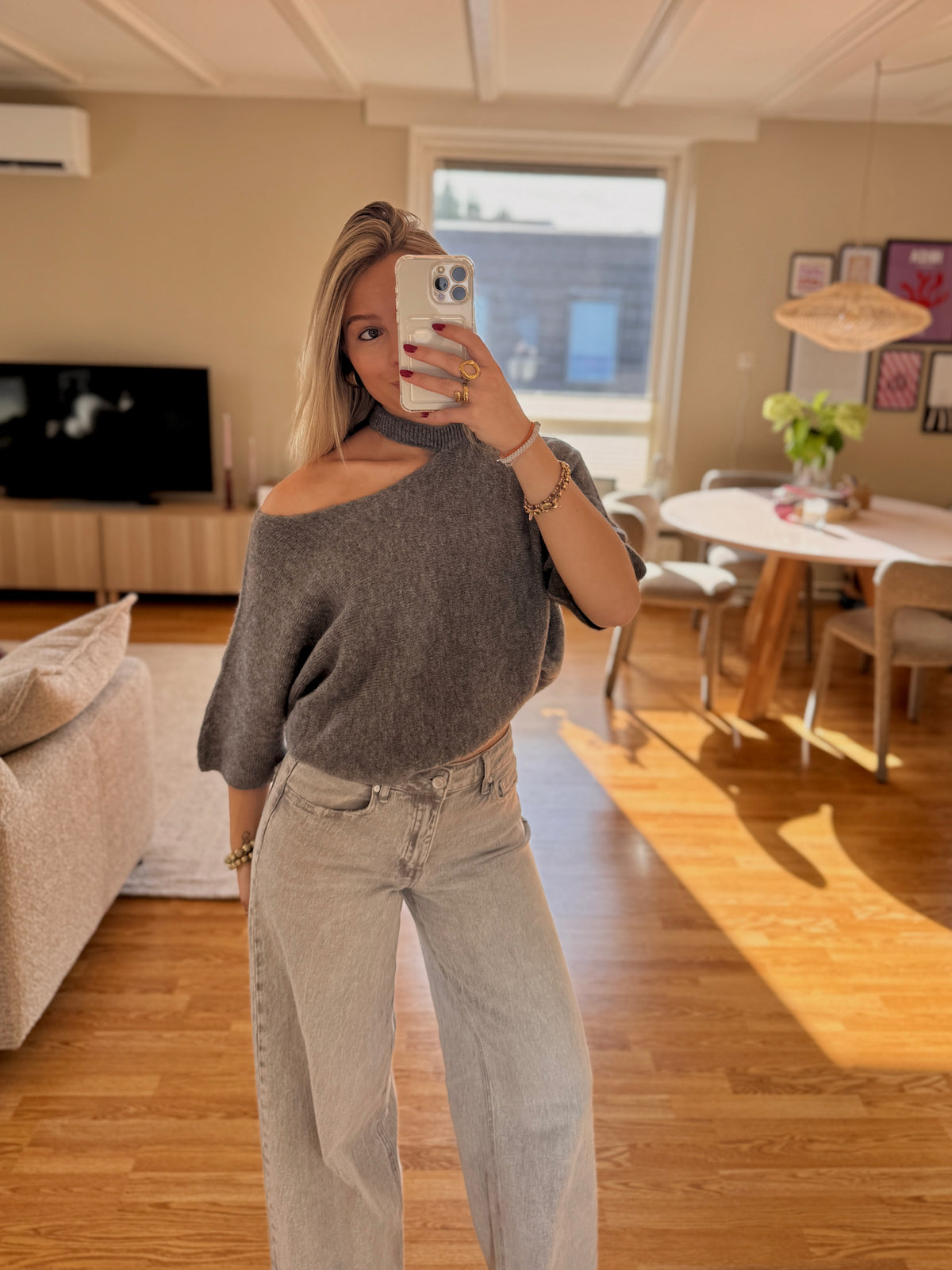 Cut out shoulder knit - darkgrey