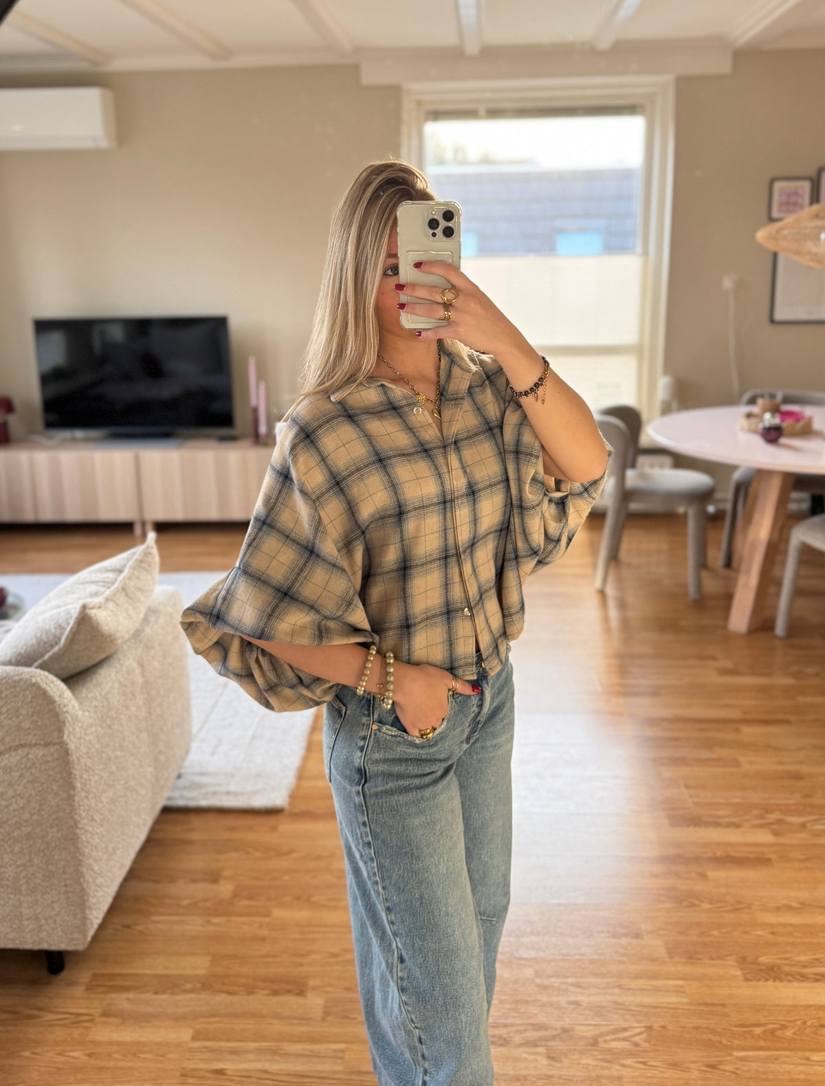Faye checkered blouse - blauw