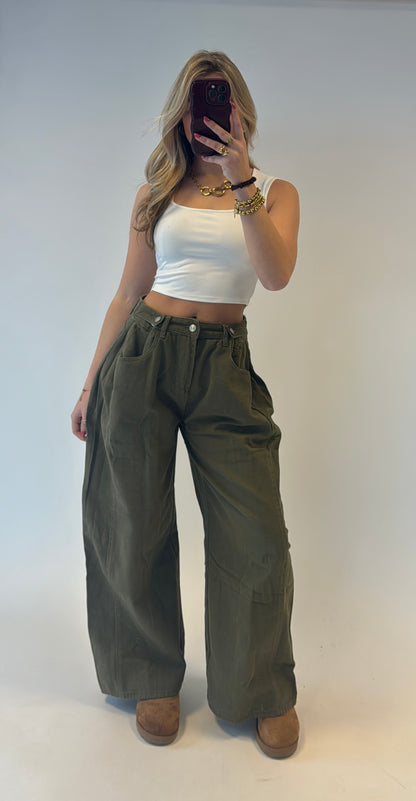Anna wide leg jeans - armygreen