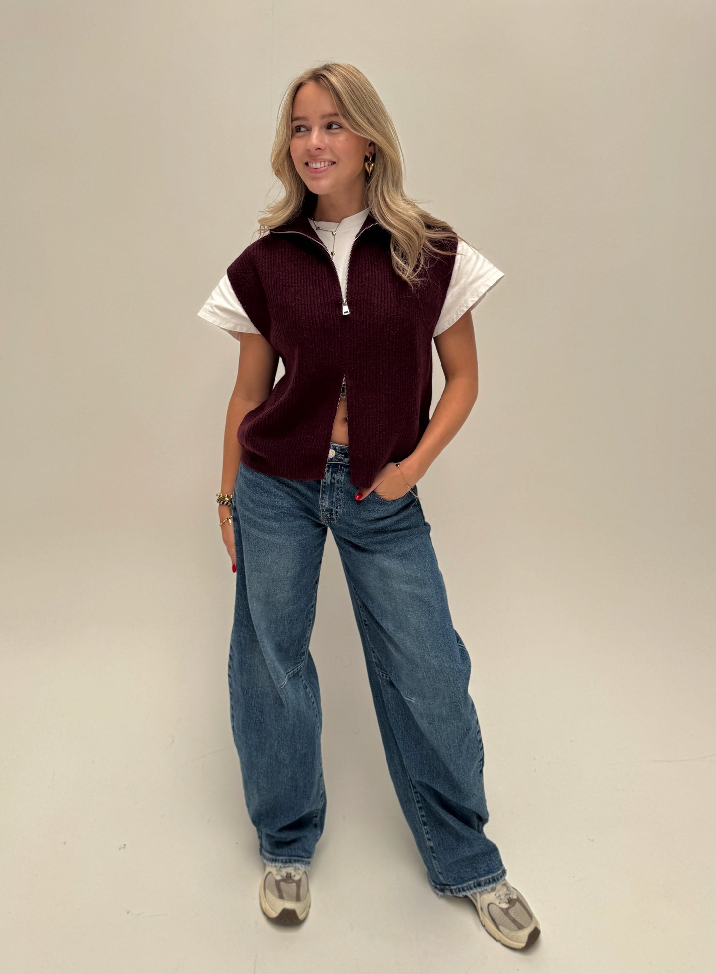 Zip knit cardigan - bordeaux