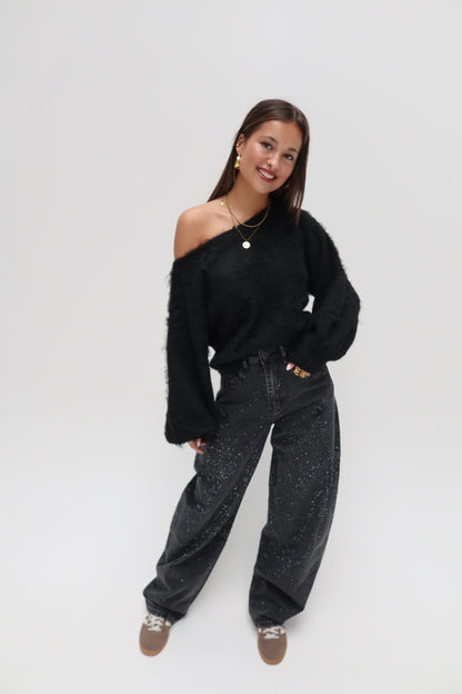 Quinty offshoulder knit - zwart