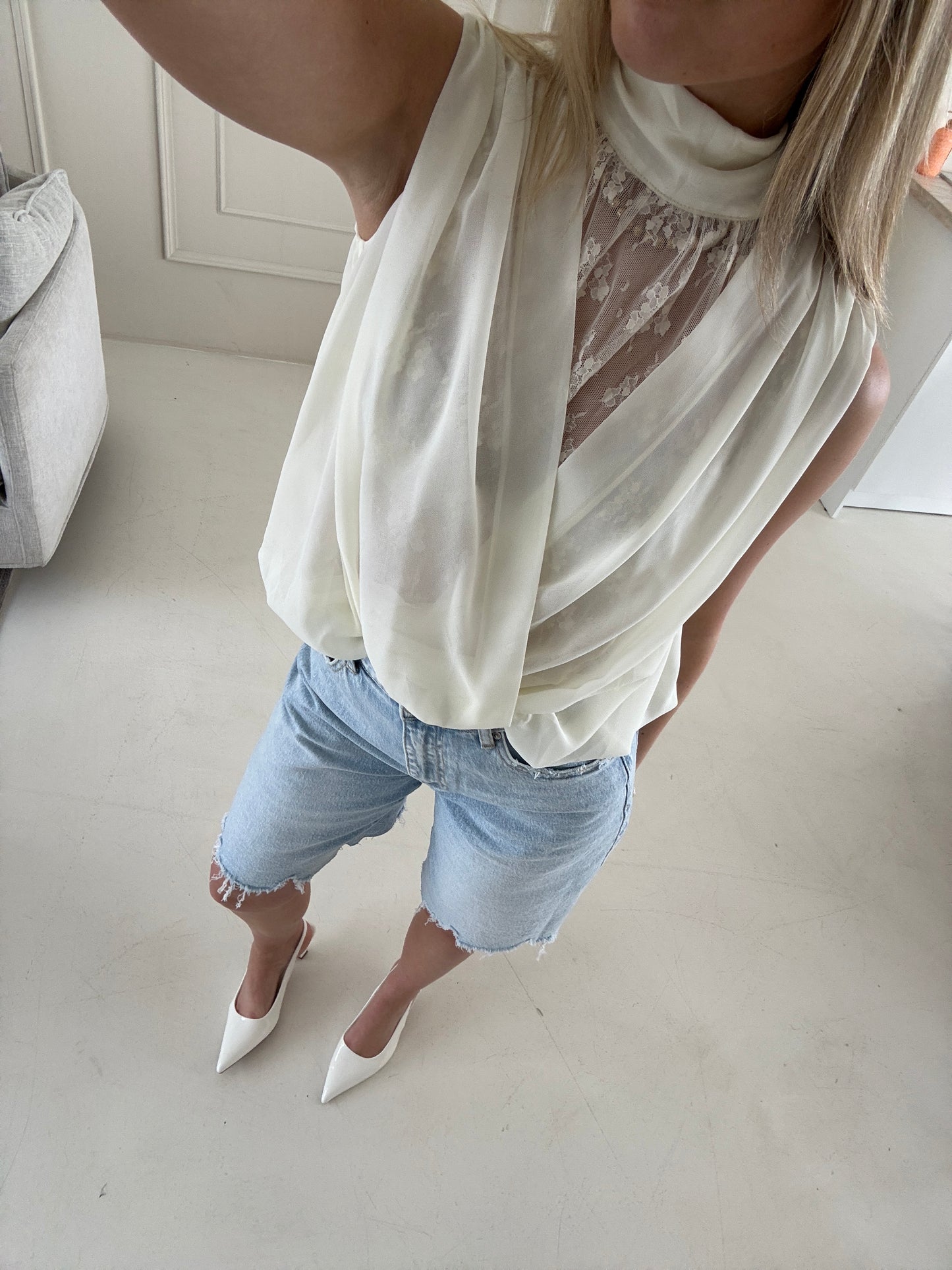 Lace detail wrap top - butteryellow