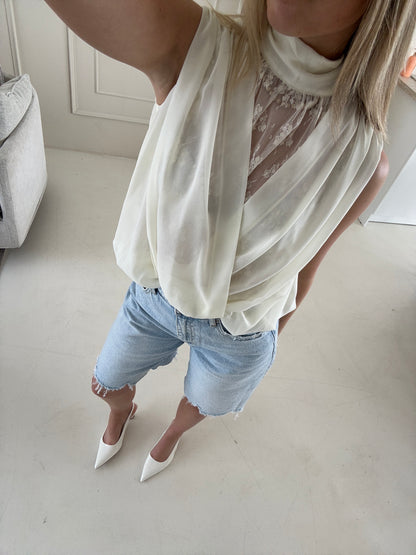 Lace detail wrap top - butteryellow