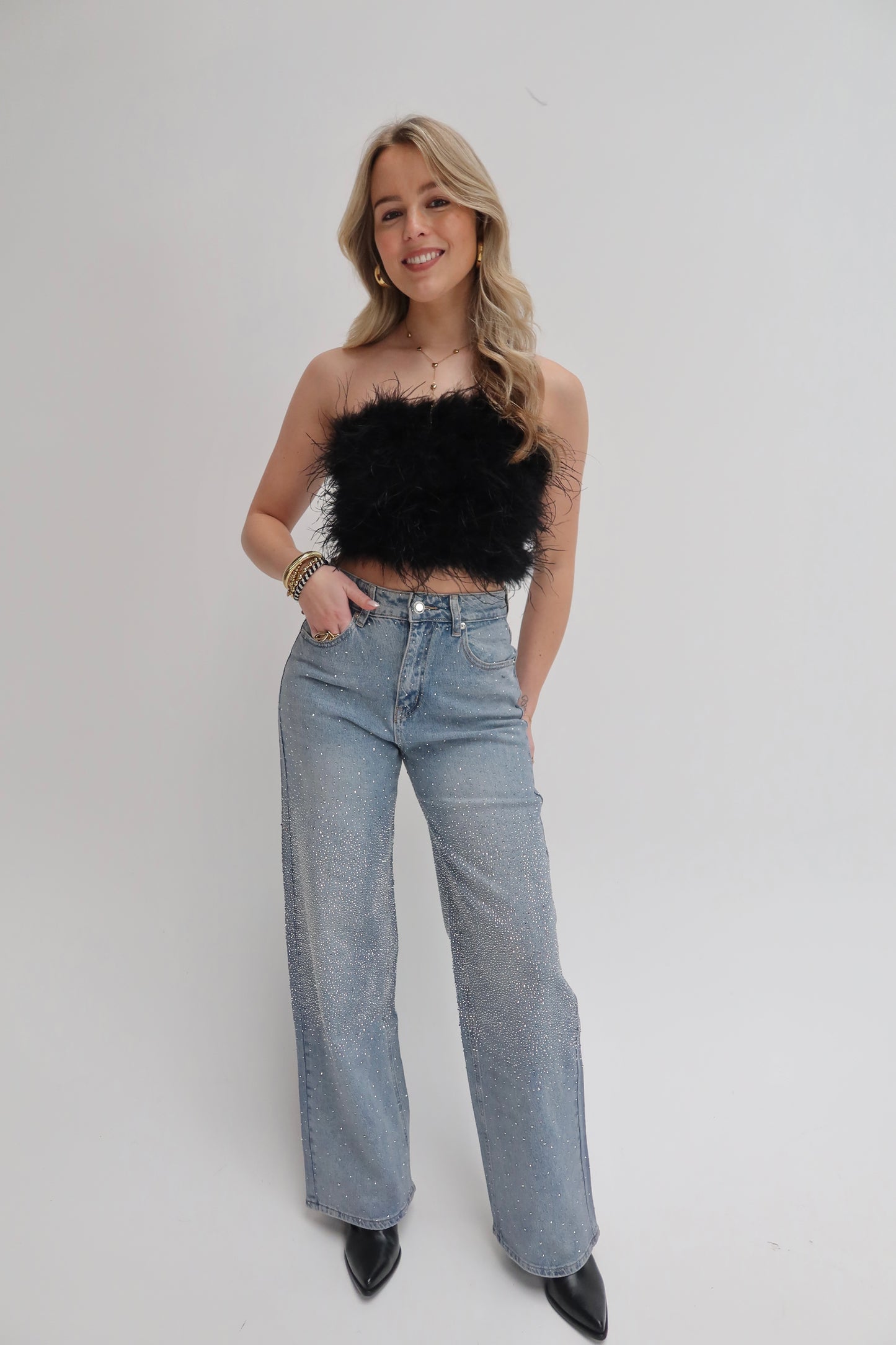 Feather tube top - zwart