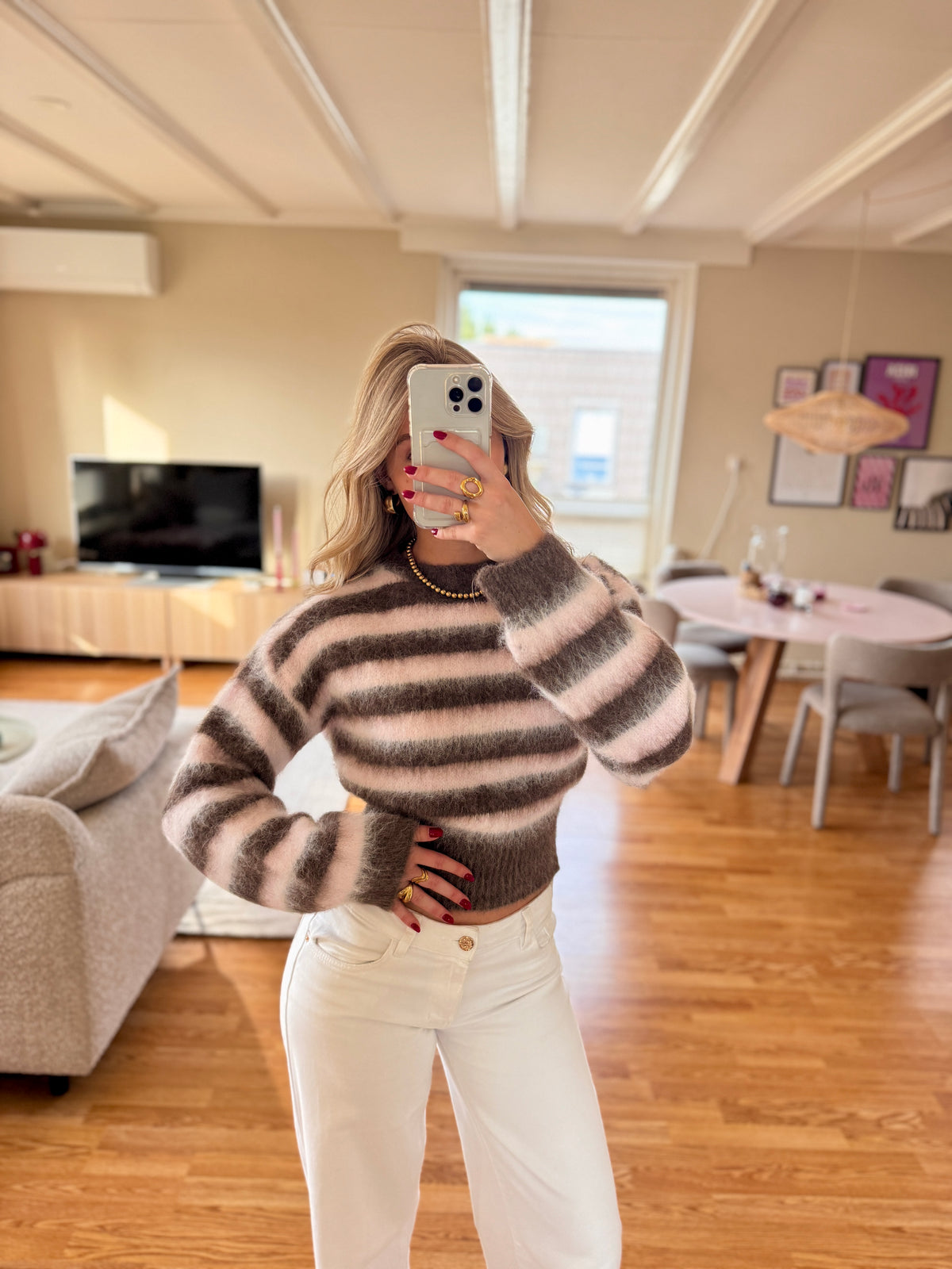 Polly striped knit - bruin/roze