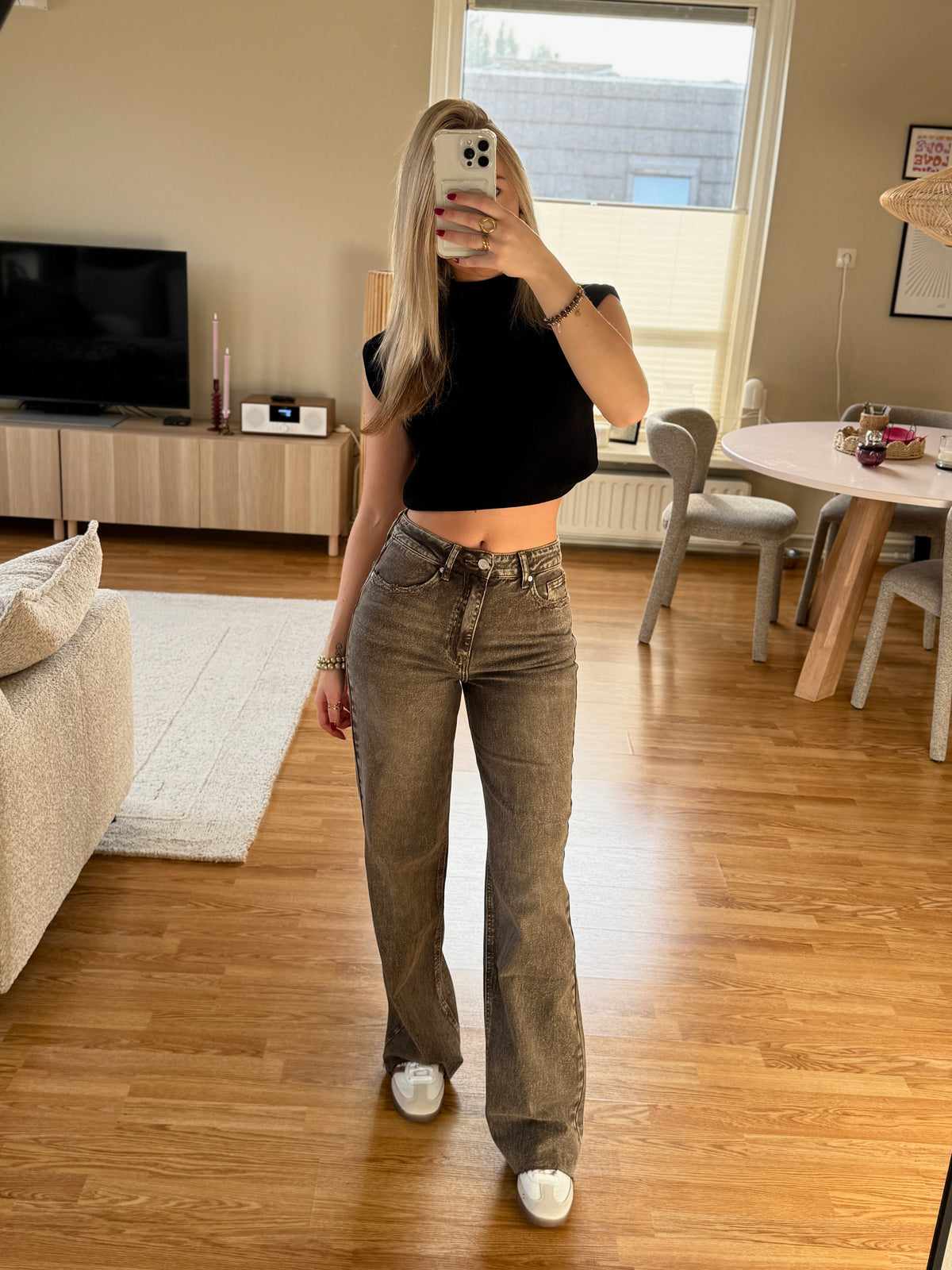 Queenhearts Wide leg jeans - donkergrijs 3636