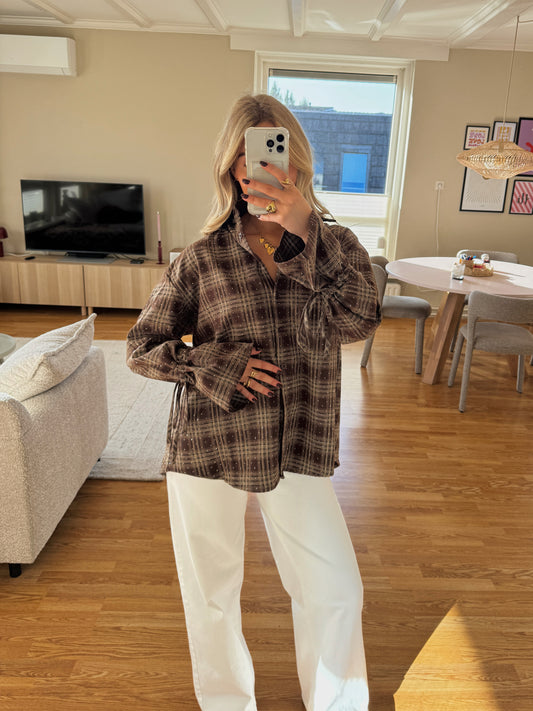 Desi checkered glitter blouse - bruin