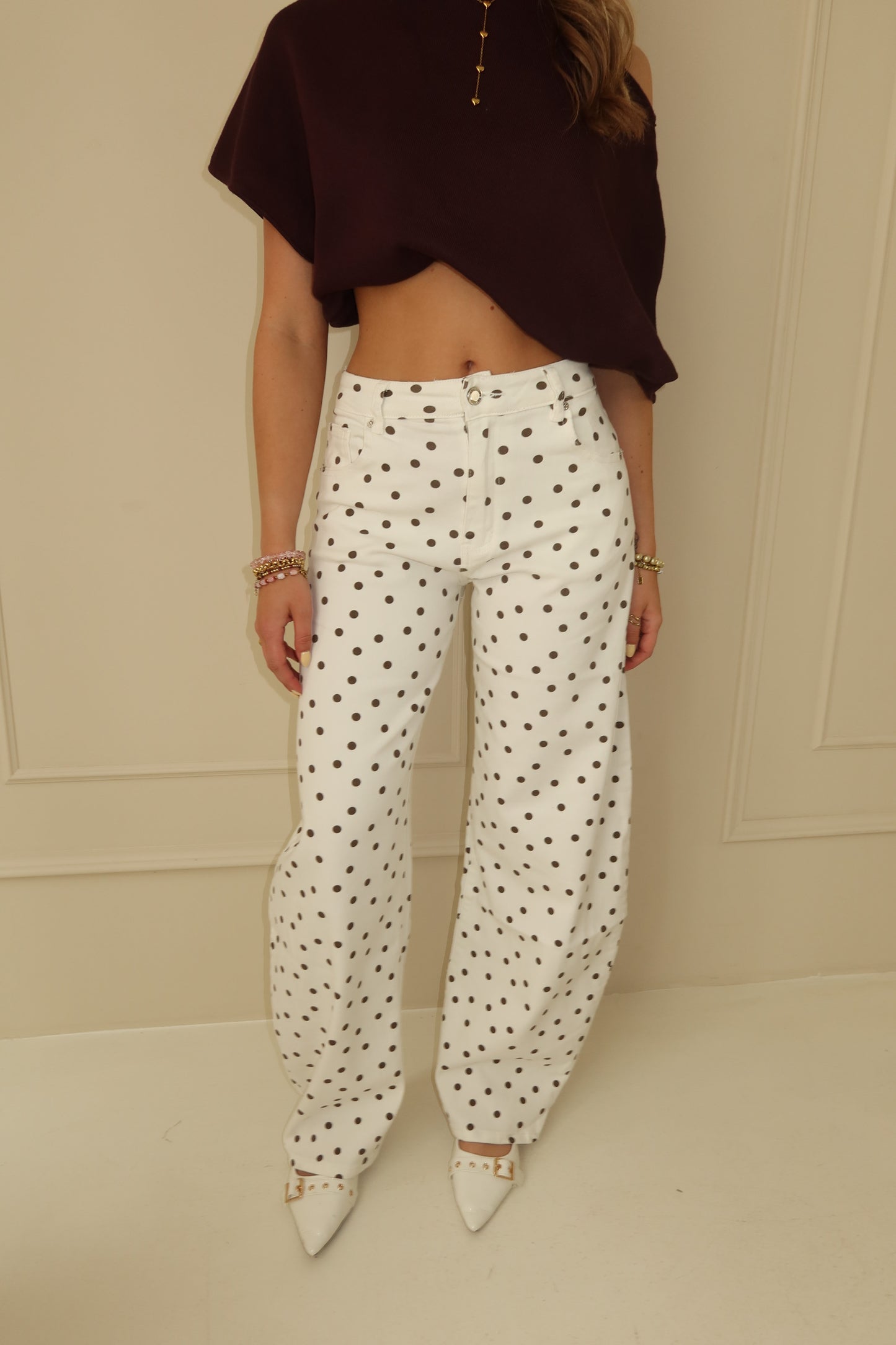 Polka dot balloon jeans - bruin