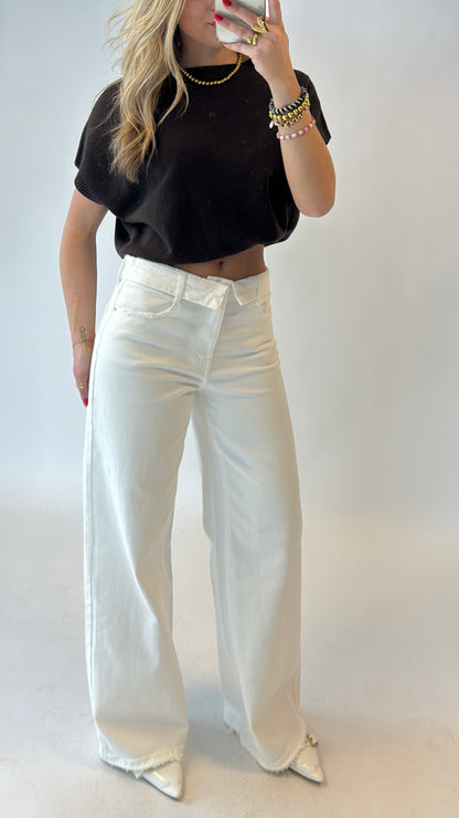 Folded wide leg jeans - offwhite