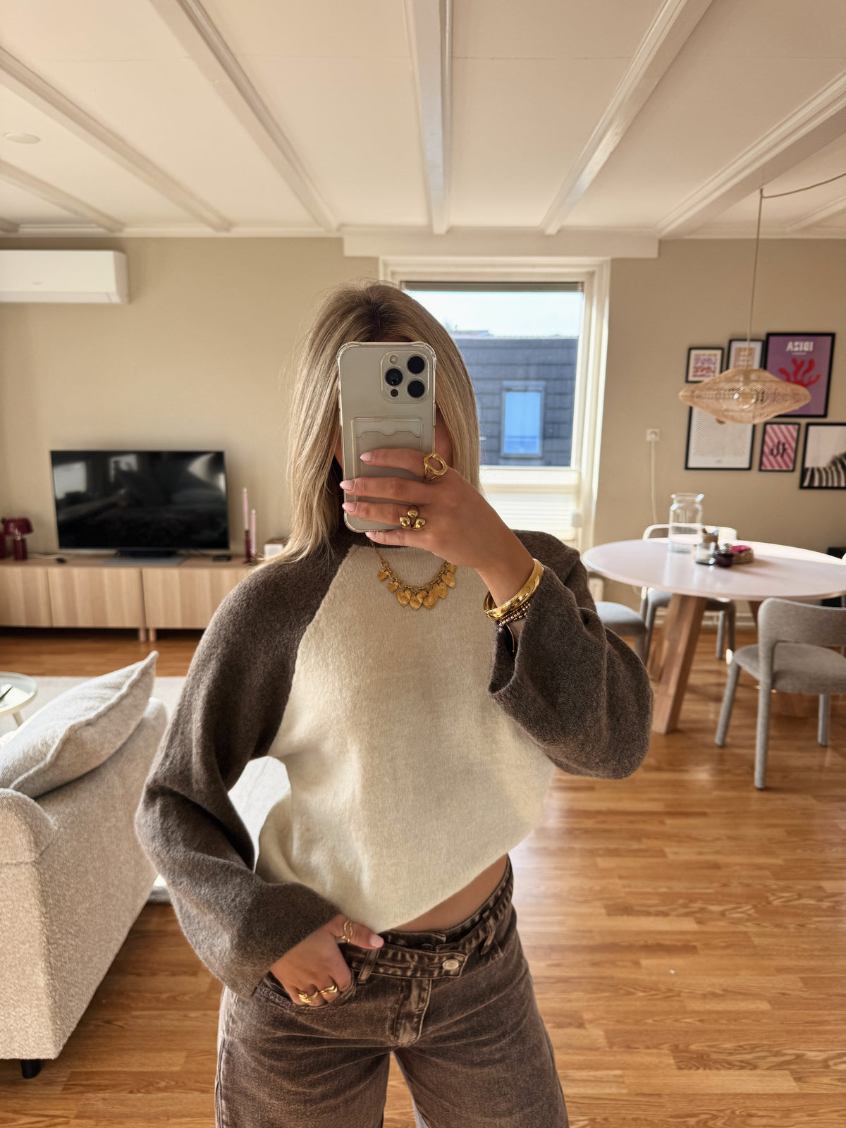 Soft cozy knit - bruin/offwhite