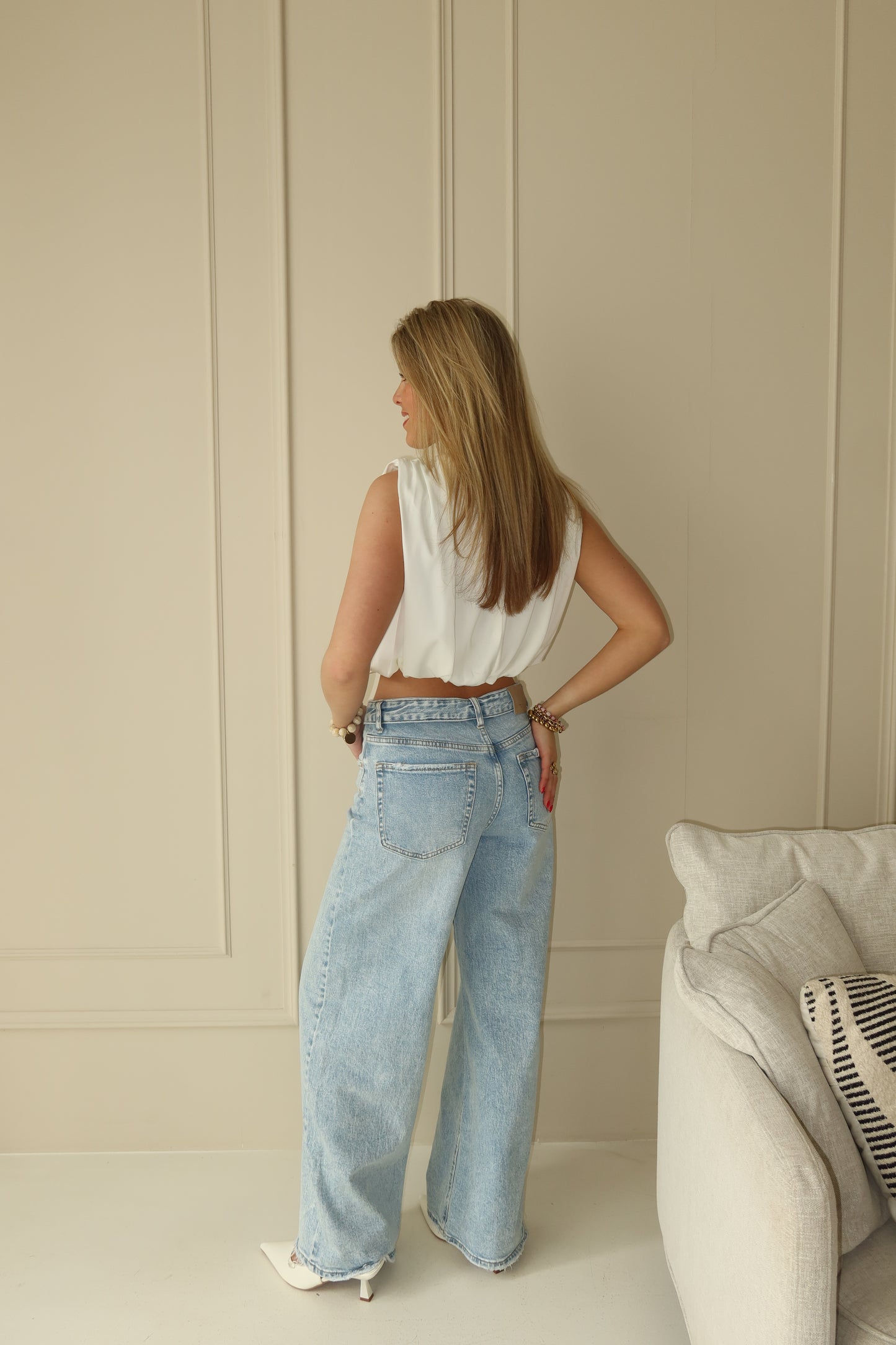 Folded wide leg jeans - blauw