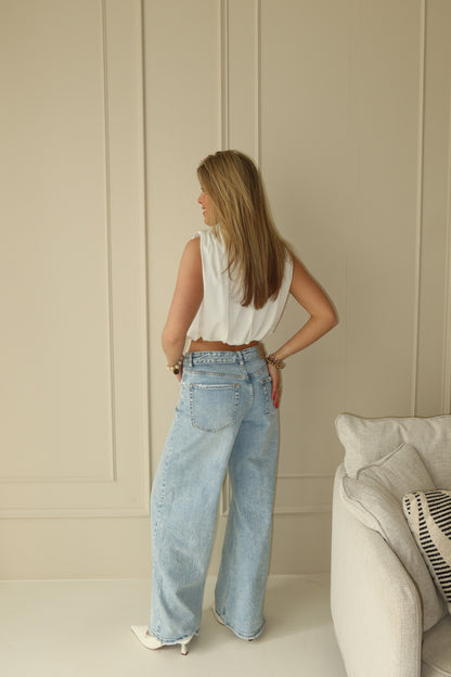 Folded wide leg jeans - blauw