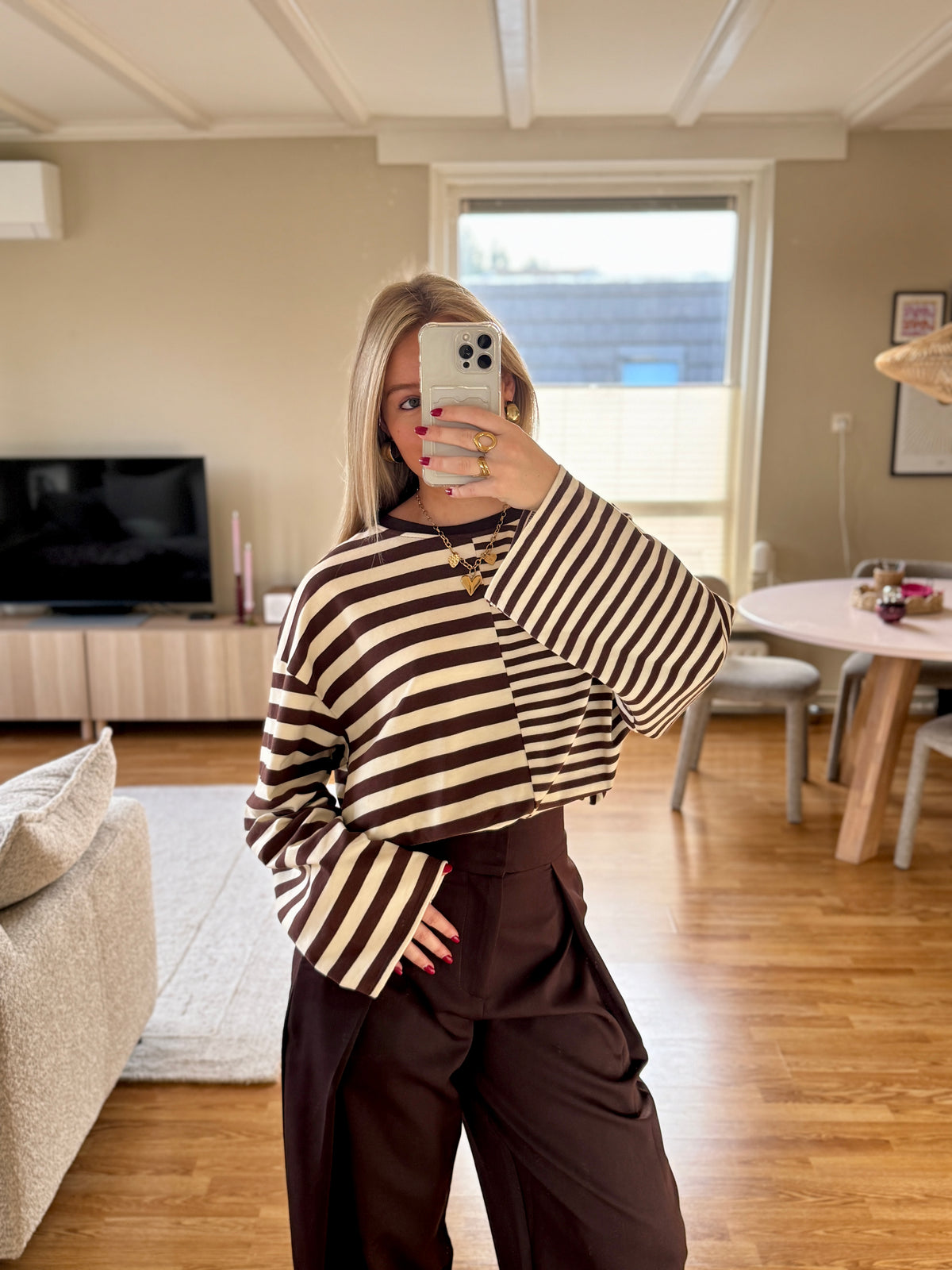 Livia striped longsleeved top - bruin