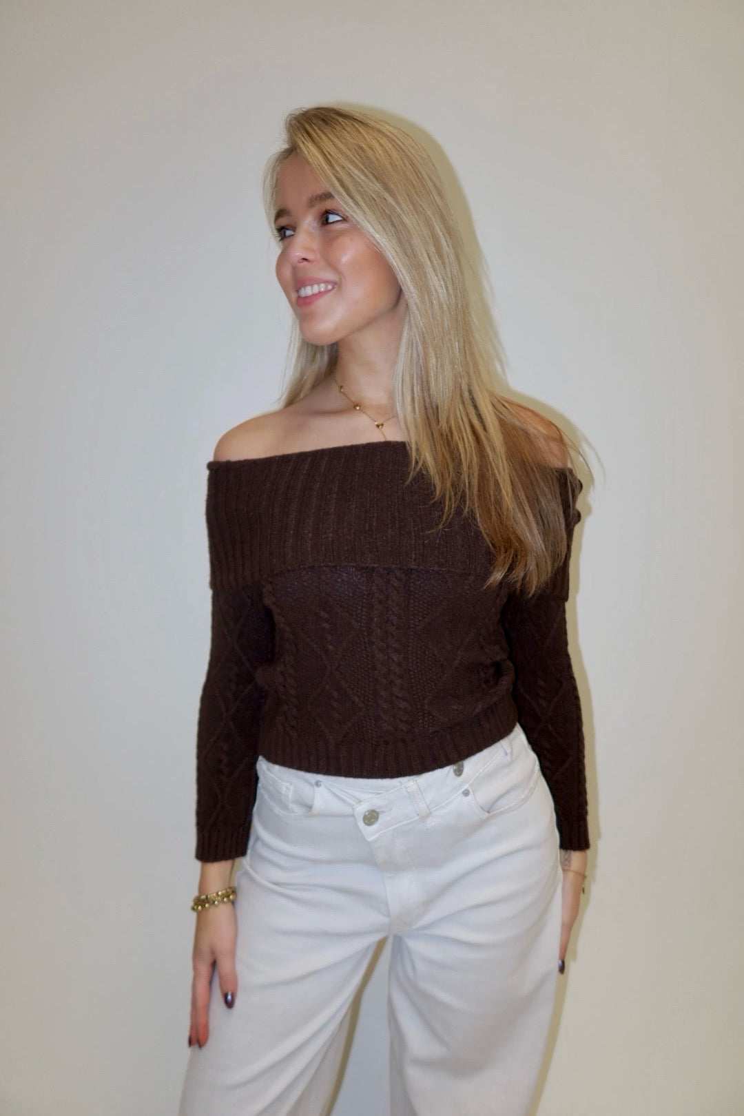 Chloé offshoulder kabelknit - bruin