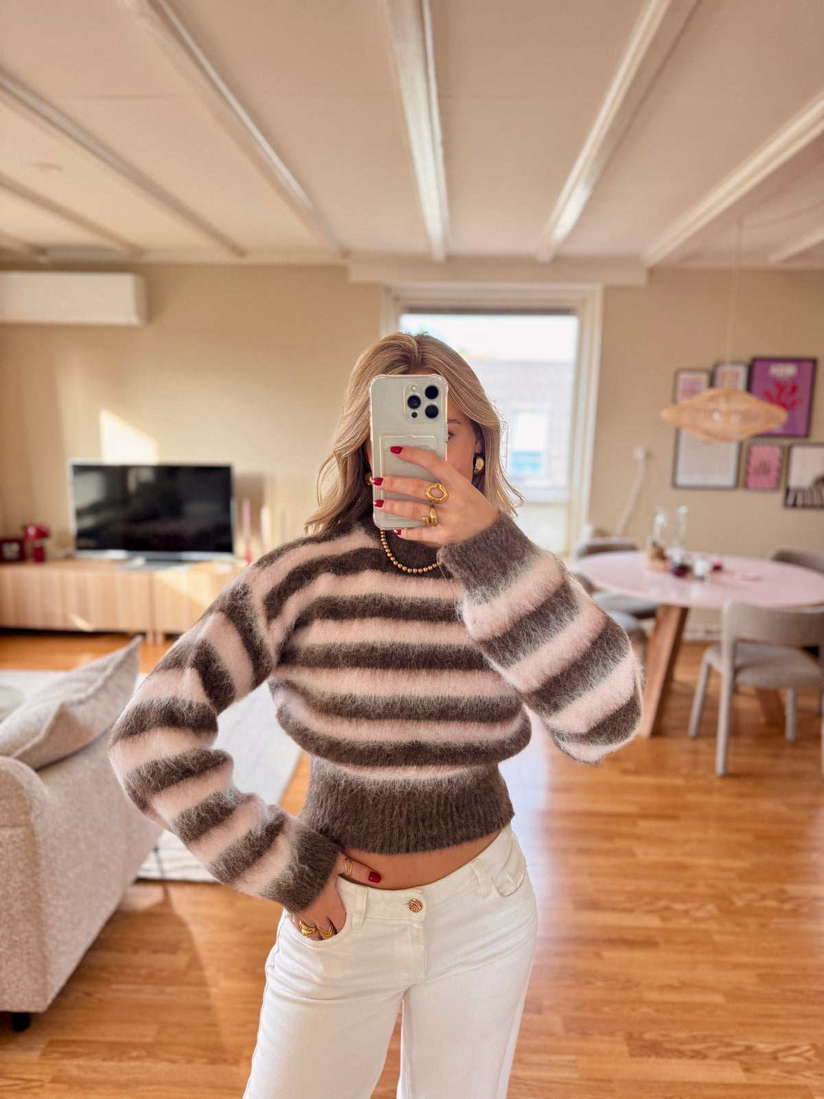Polly striped knit - bruin/roze