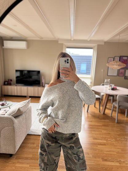Cut out shoulder knit long - grijs