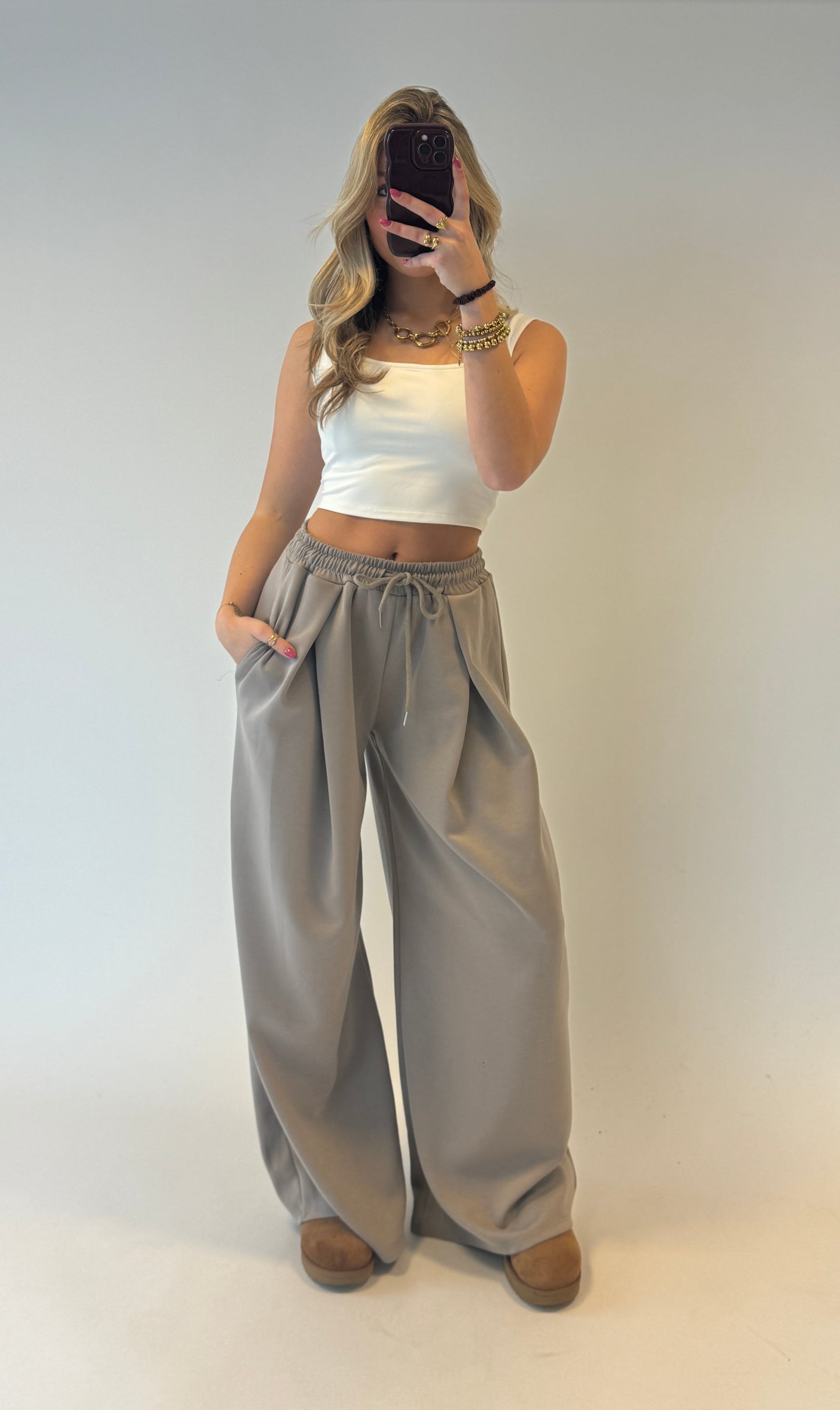 Comfy wideleg jogger - taupe