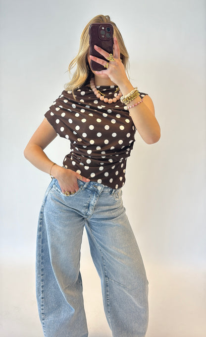 Lottie polka dot top - bruin