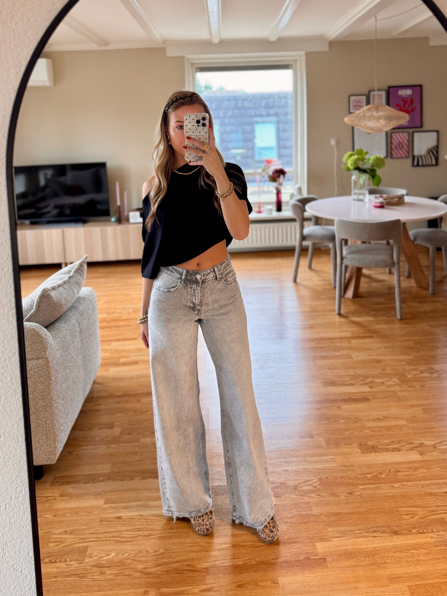 Wide leg jeans Queenhearts - lichtgrijs