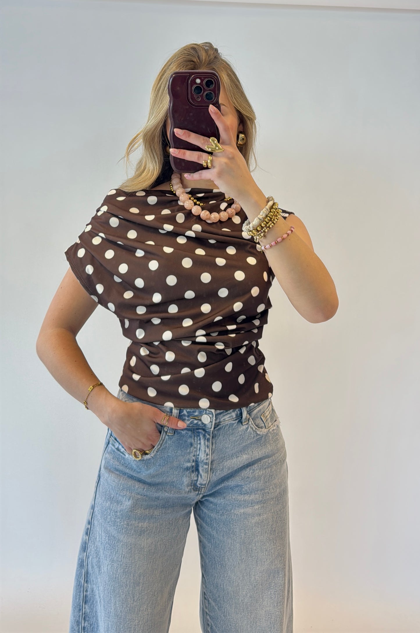 Lottie polka dot top - bruin