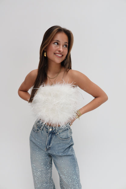 Feather tube top - wit