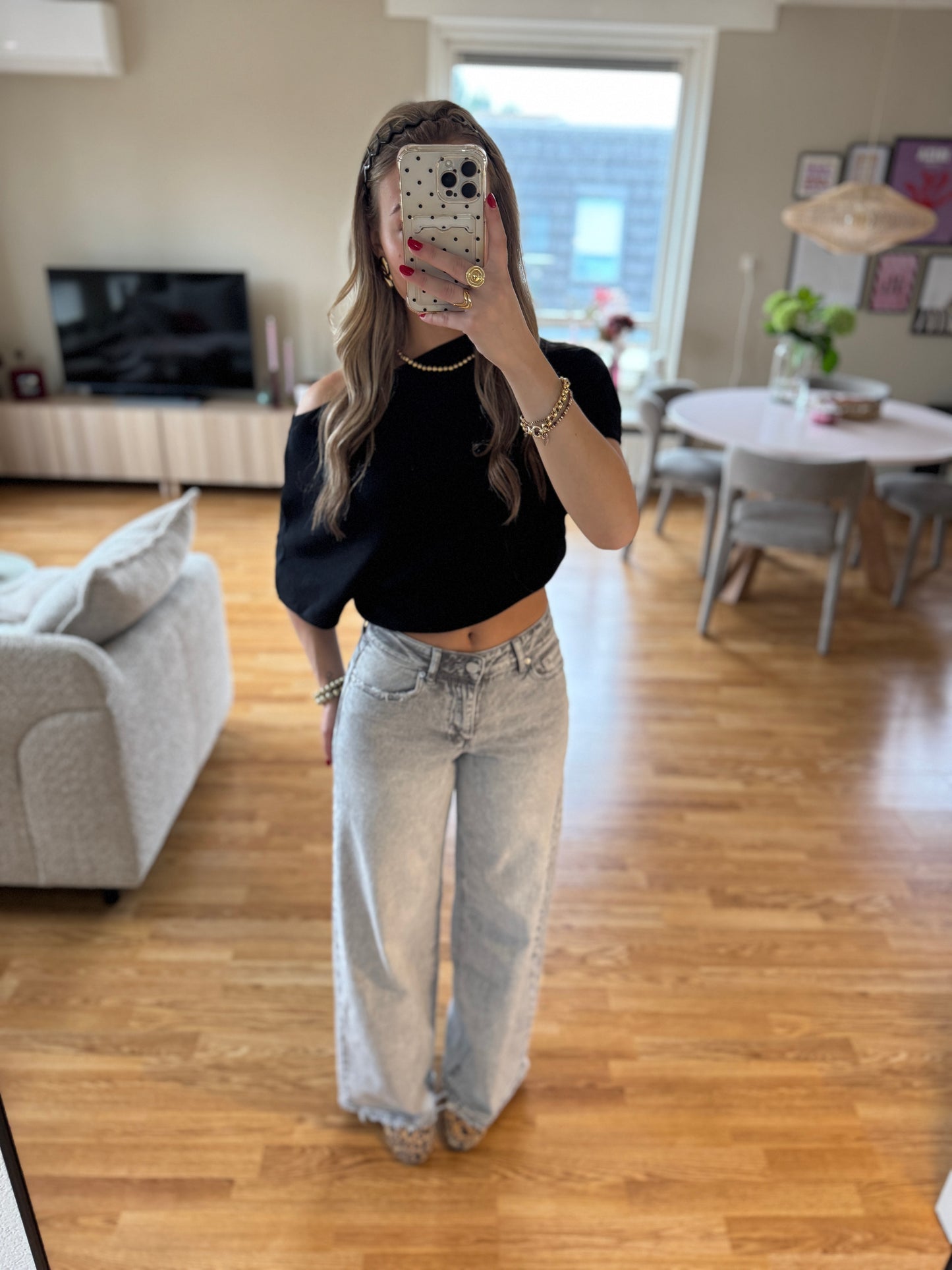 Wide leg jeans Queenhearts - lichtgrijs