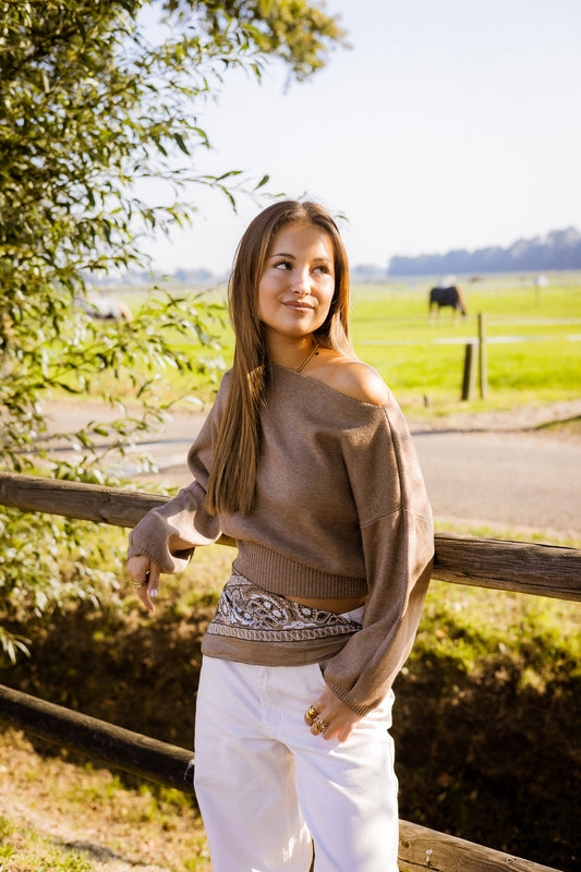 Sophia off shoulder knit - taupe