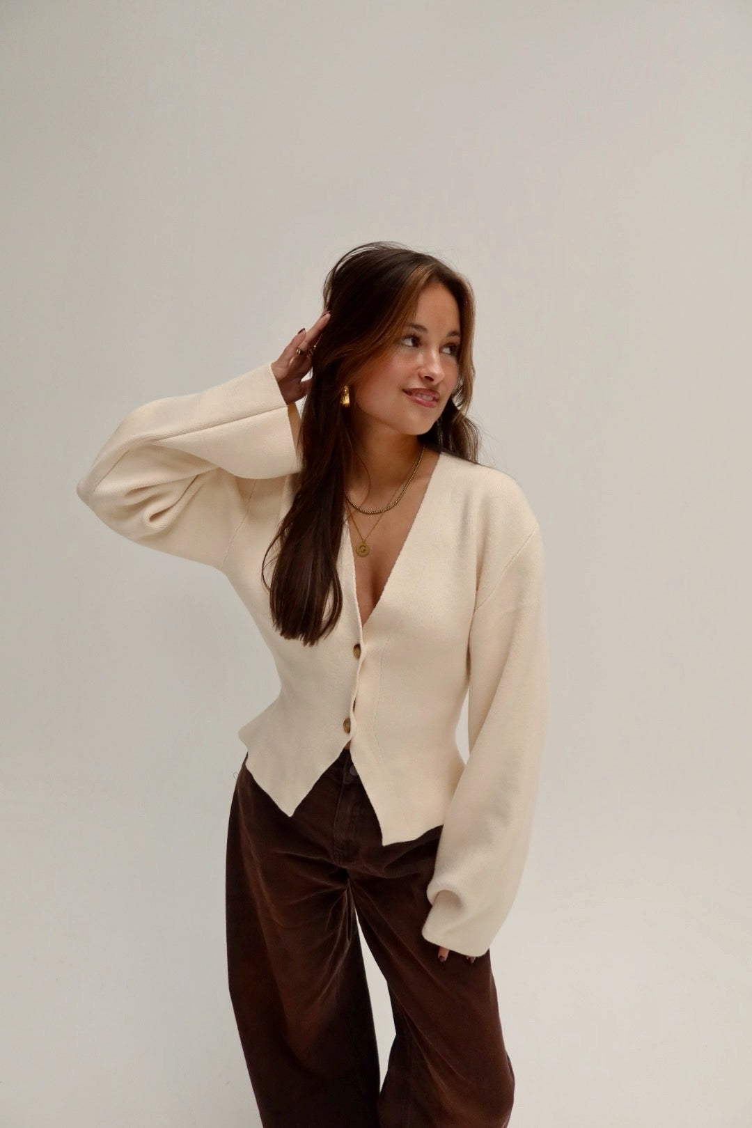 Soft knit button cardigan - creme