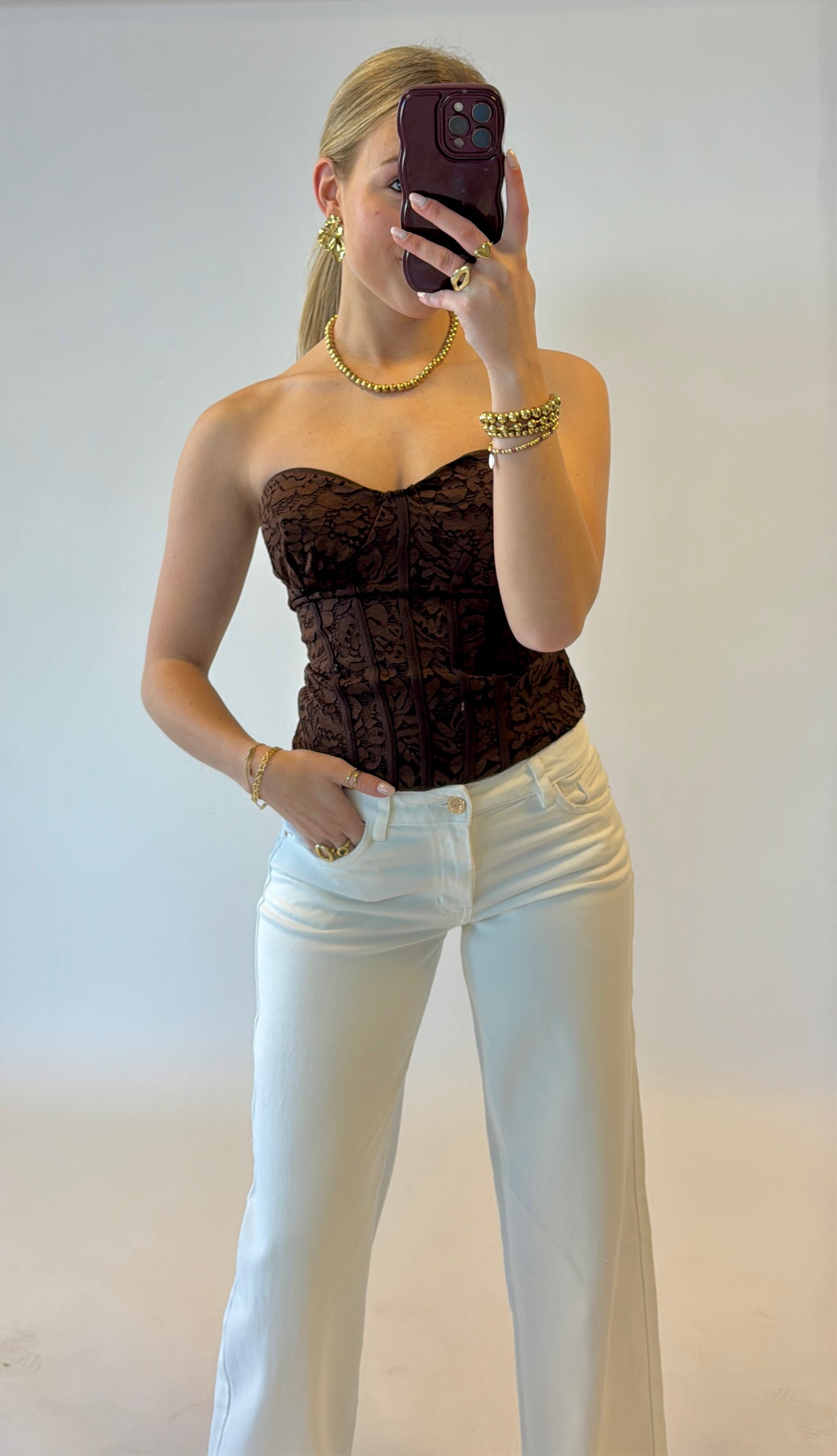 Kanten corset top - bruin