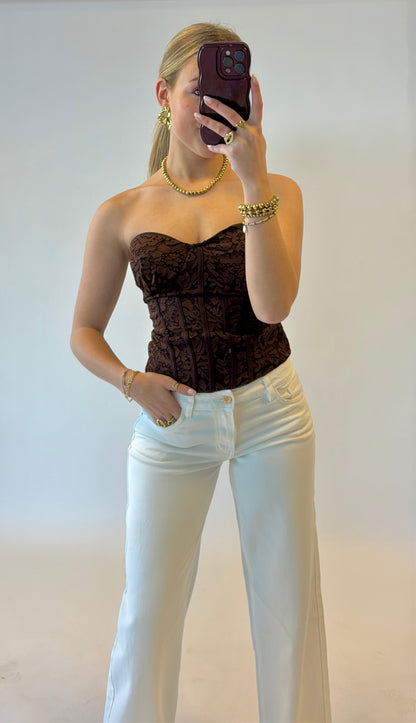 Kanten corset top - bruin
