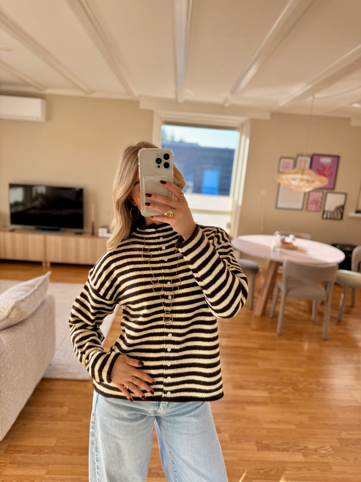 Nola striped cardigan - bruin/geel