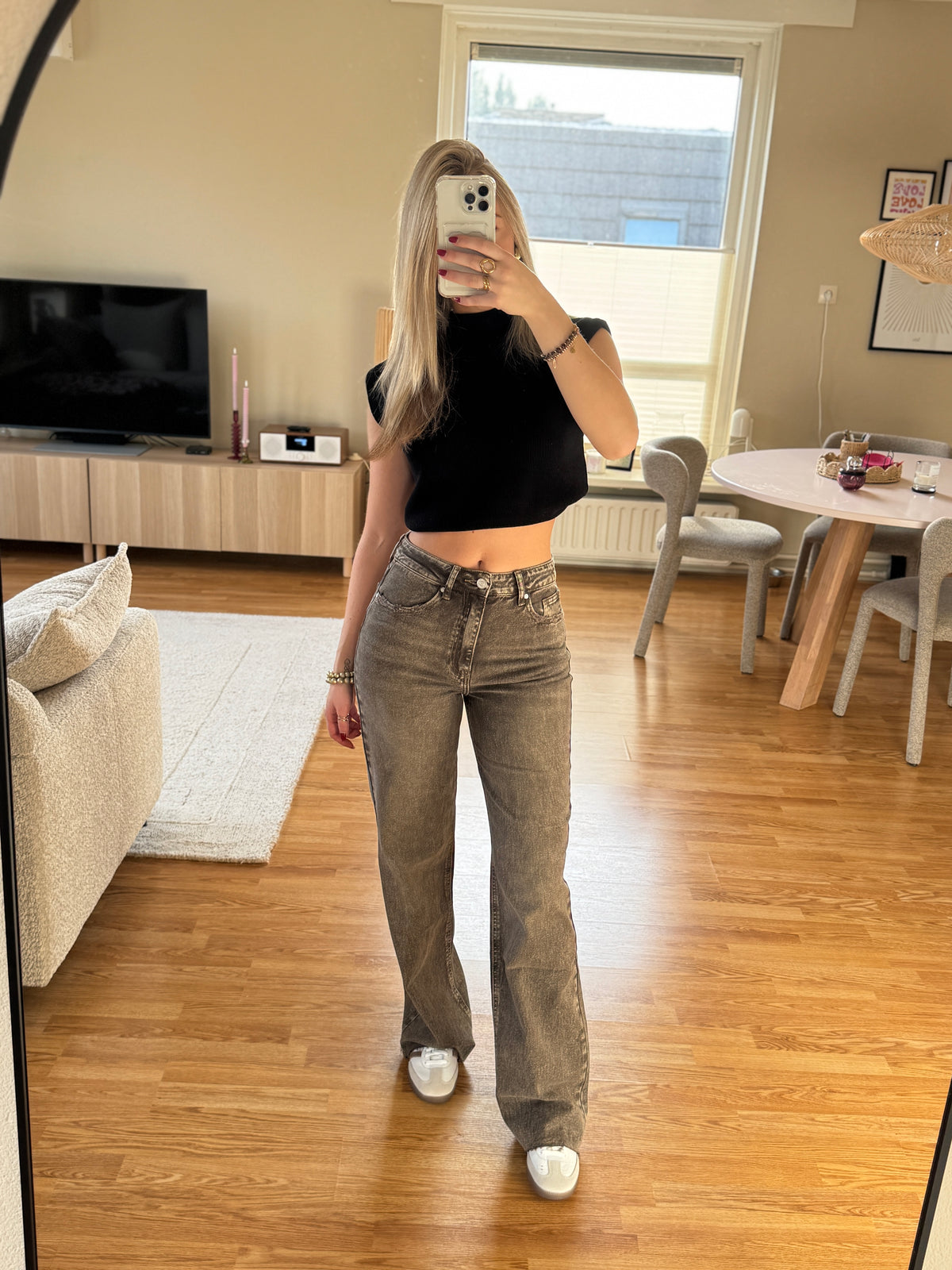 Queenhearts Wide leg jeans - donkergrijs 3636